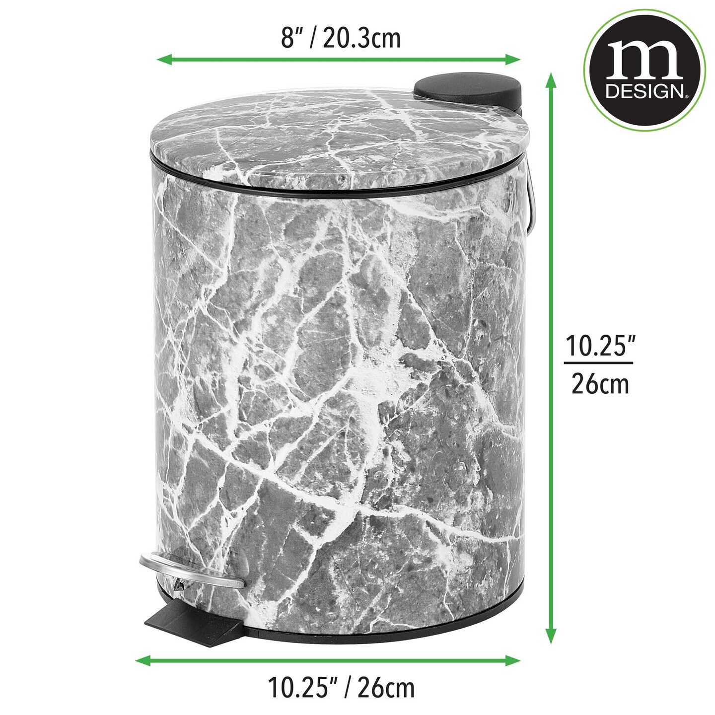 mDesign Round Step Garbage Trash Can, Removable Liner, 1.3 Gallon