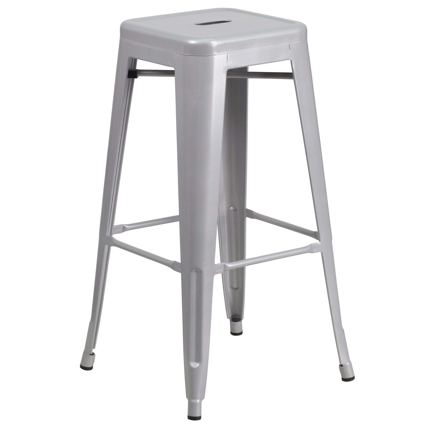 Emma and Oliver Commercial Grade 30&#x22; Round Metal Indoor-Outdoor Bar Table Set, 2 Backless Stools