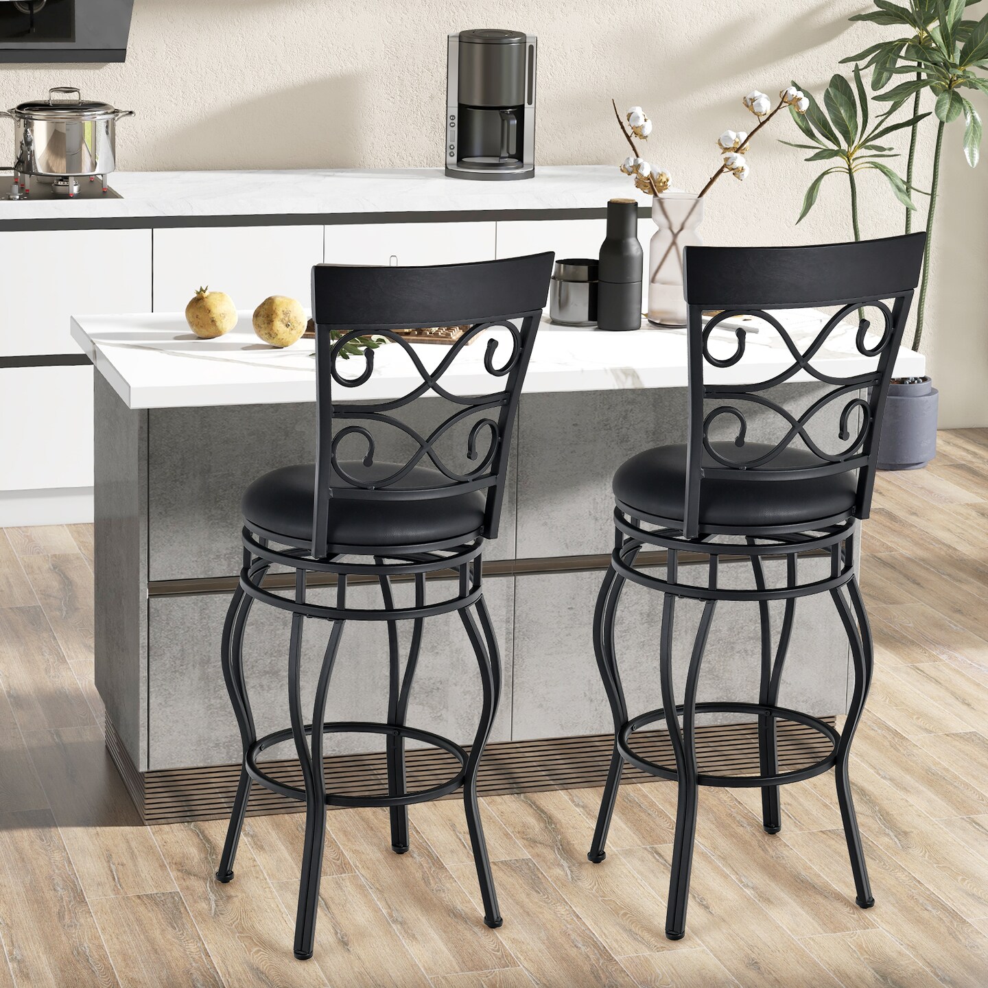 Set of 2, 30 Inch Bar Stool with Backrest and Footrest