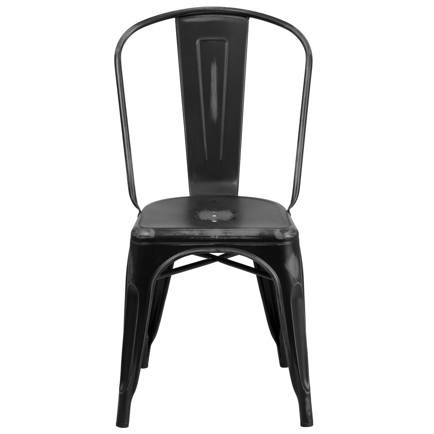 Merrick Lane Banks Indoor/Outdoor Stacking Metal Dining Chair with Single Slat Back and Distressed Powder Coated Finish