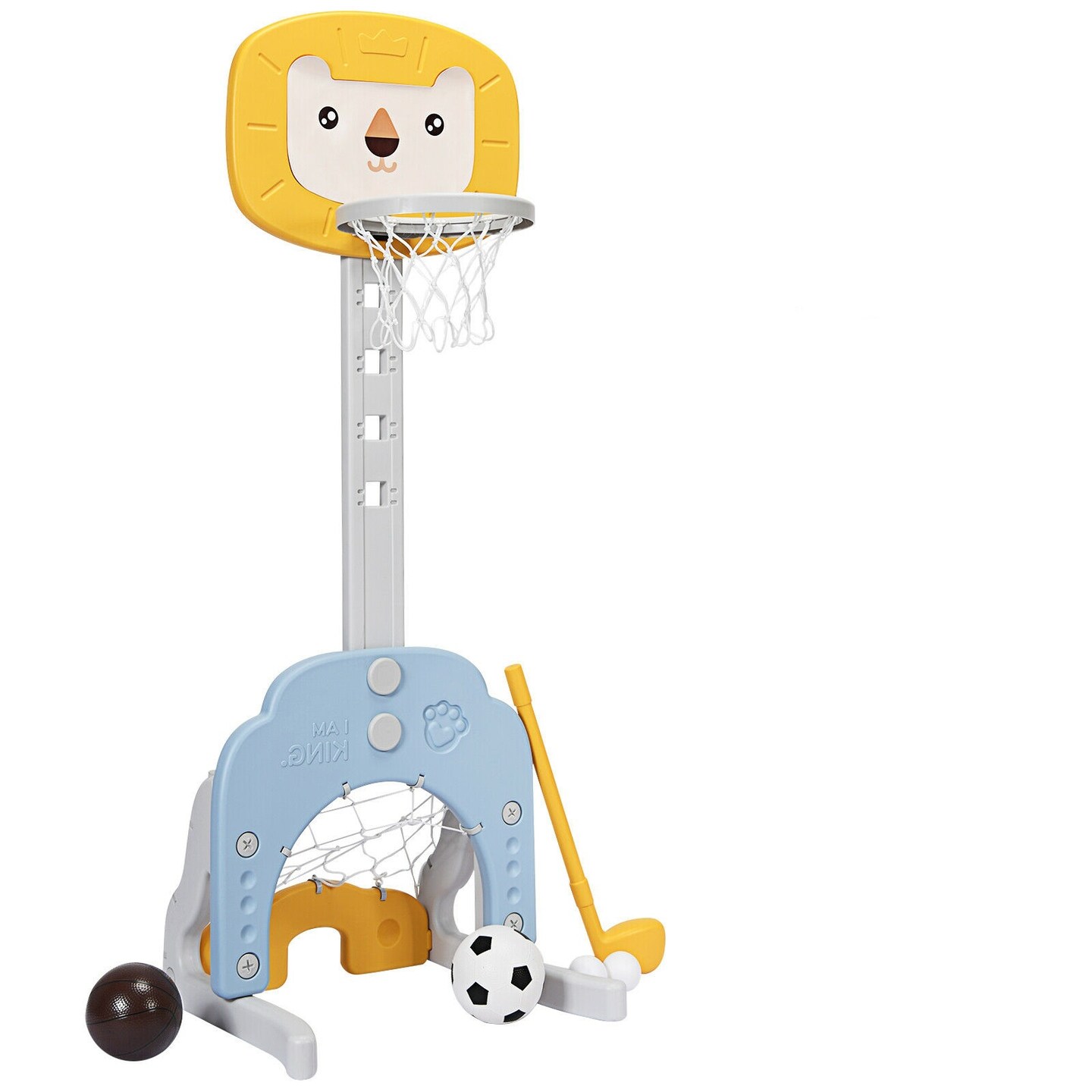 3-in-1 Triangular Kids Basketball Hoop Sports Set with 5 Adjustable Height Levels