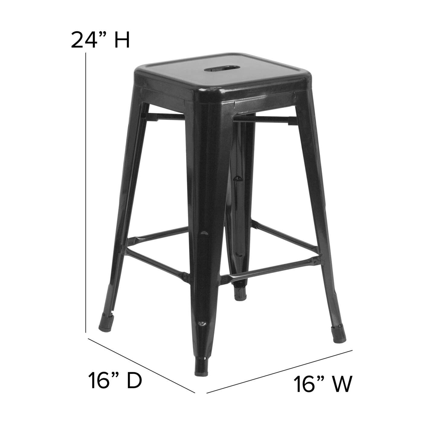 Emma and Oliver Kam Backless Metal Indoor-Outdoor Stool with All-Weather Polystyrene Seat