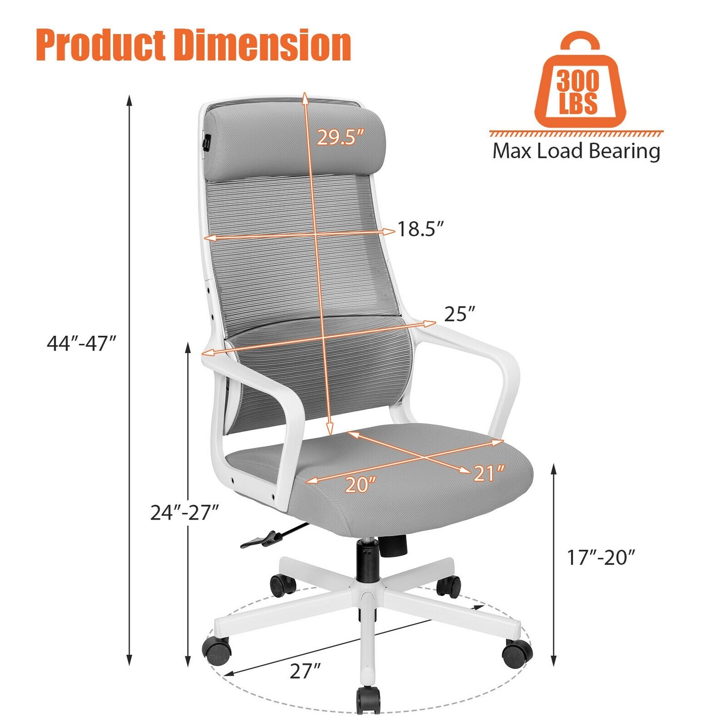 Adjustable Mesh Office Chair with Heating Support Headrest