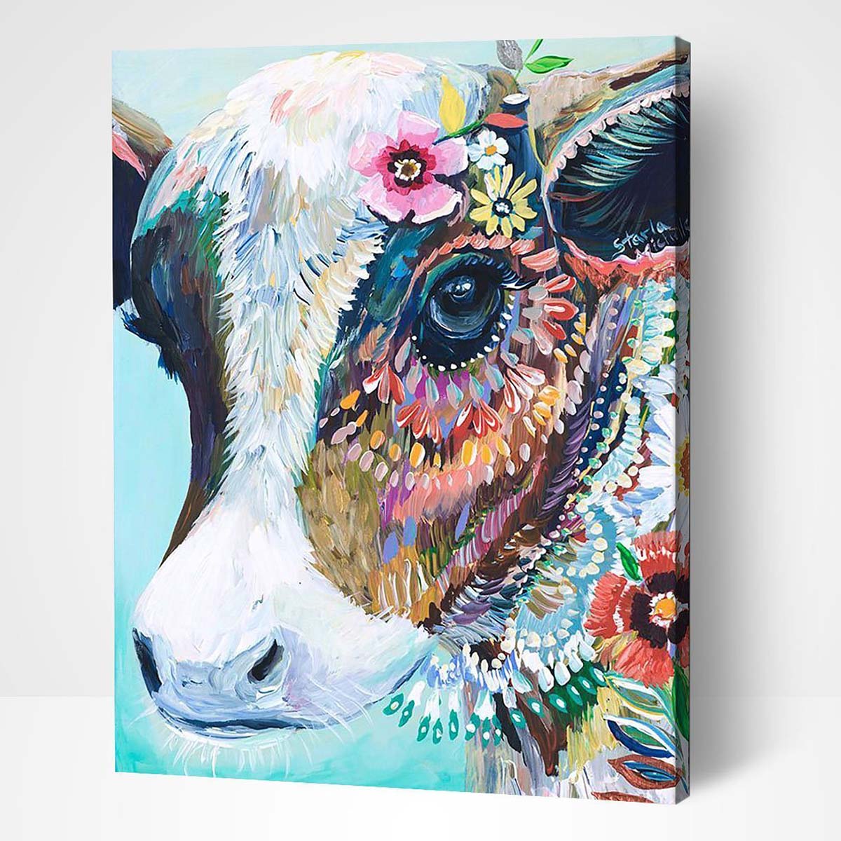 Adbrain Floral Cow Paint By Number Kit 