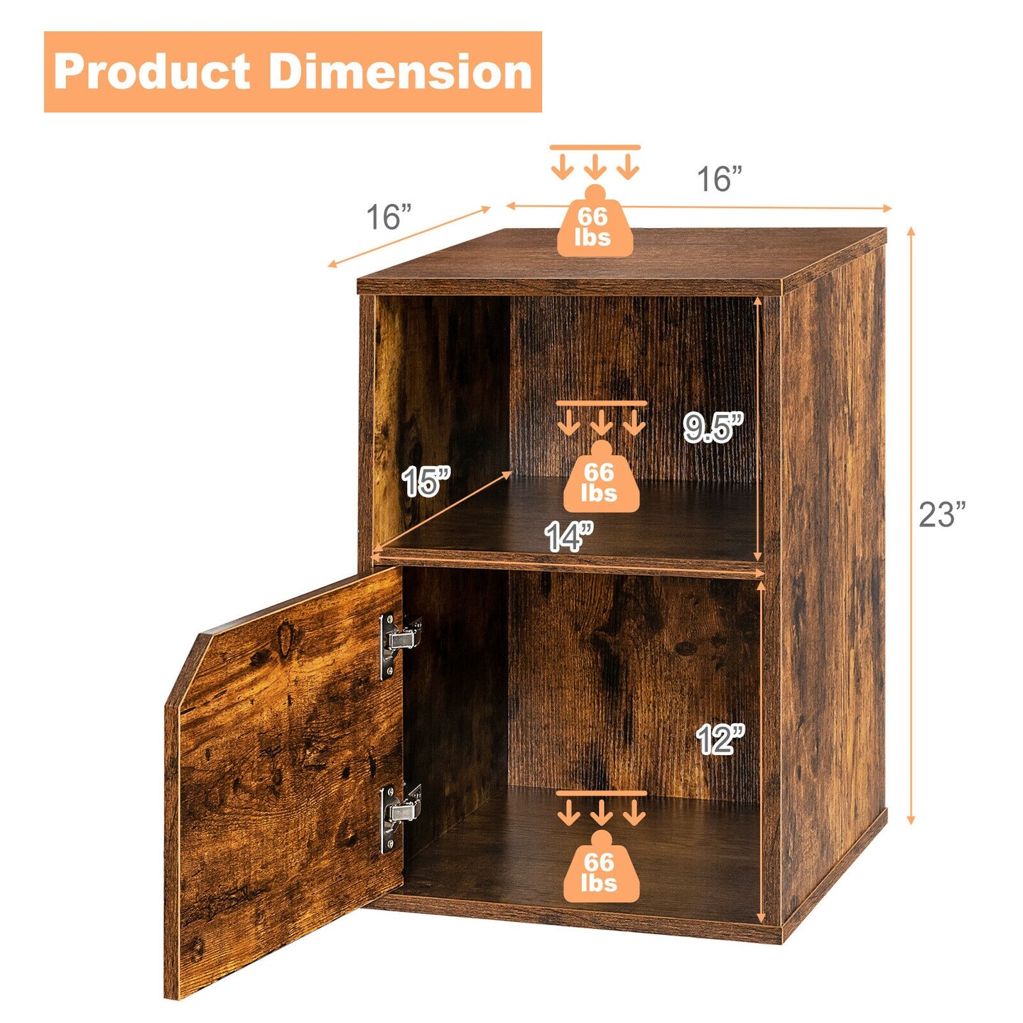 Set of 2 Side End Table Nightstands with Triangular Cut-Out Cabinet Door and Large Open Shelf