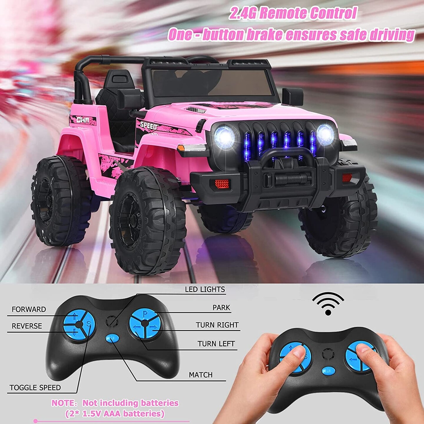 12V Kids Ride-on Jeep Car with 2.4 G Remote Control and LED Light Effects