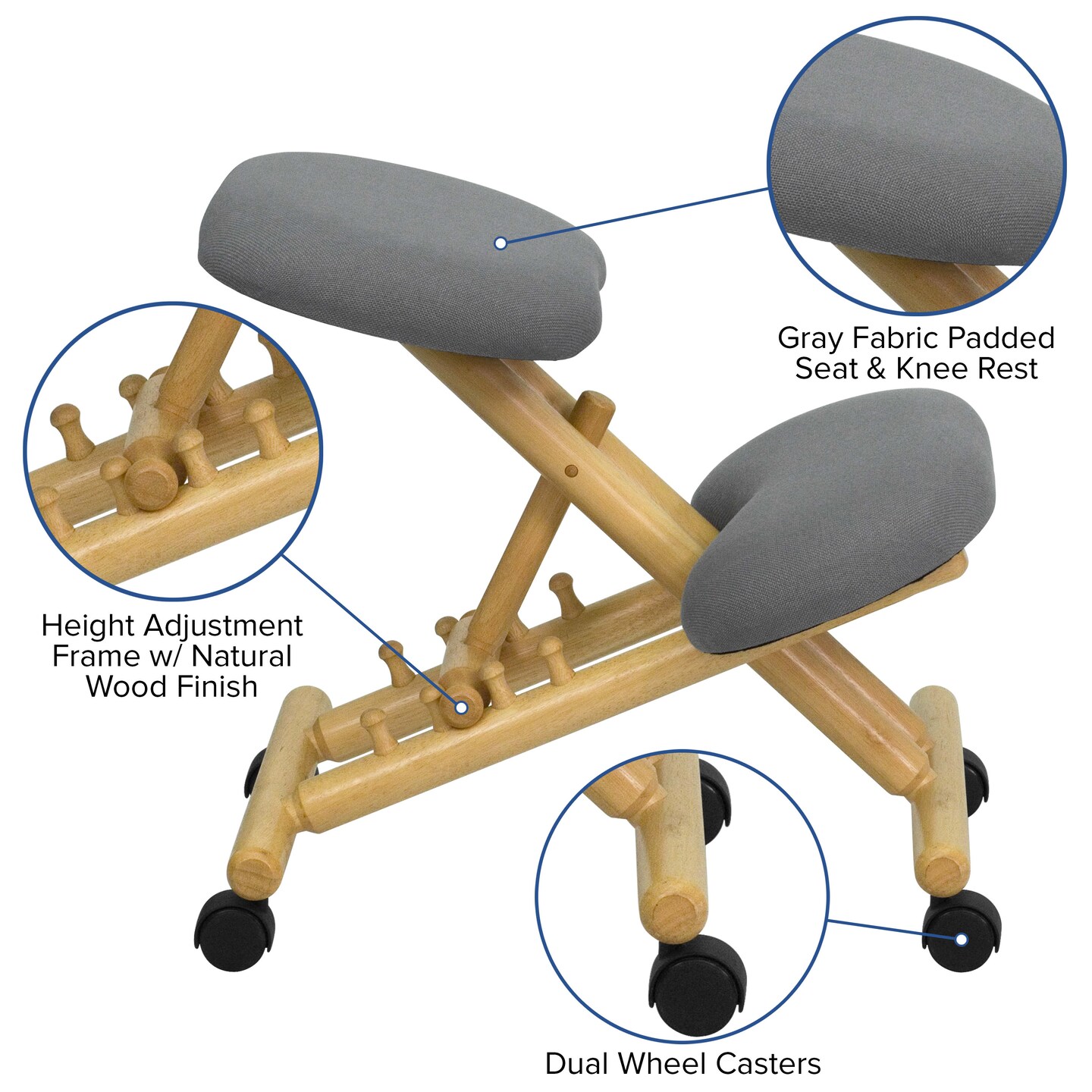 Emma and Oliver Mobile Wooden Ergonomic Kneeling Office Chair