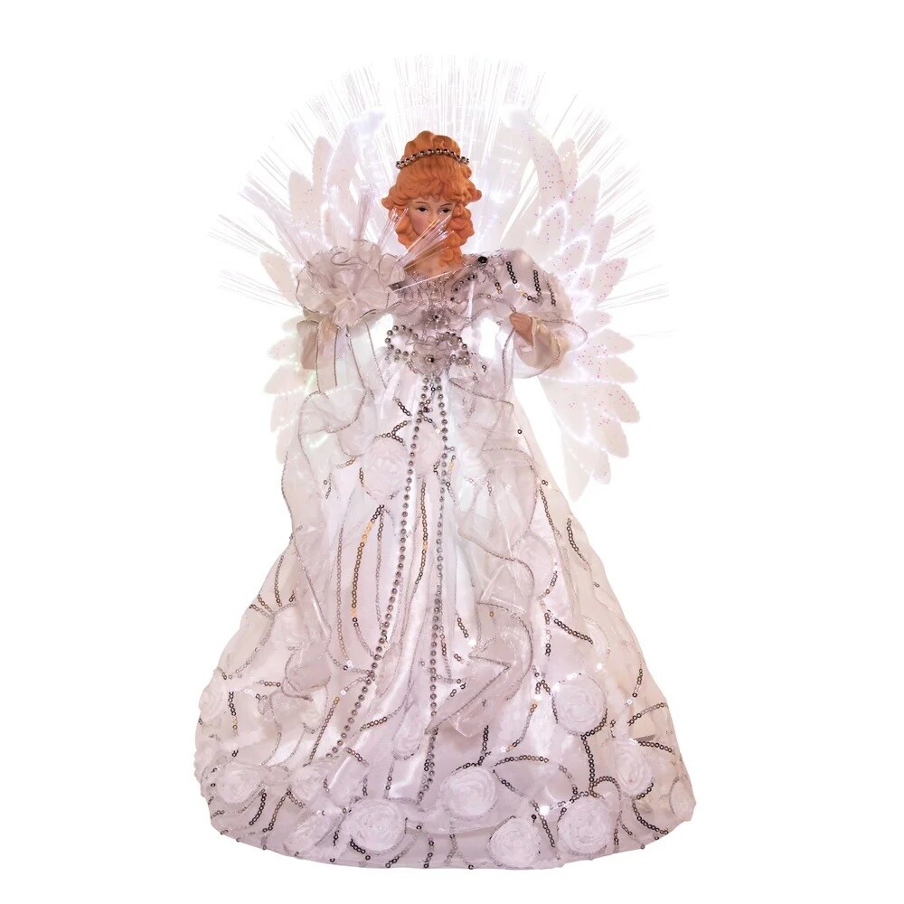 White Christmas Angel Tree Topper With Led Lightswhite 