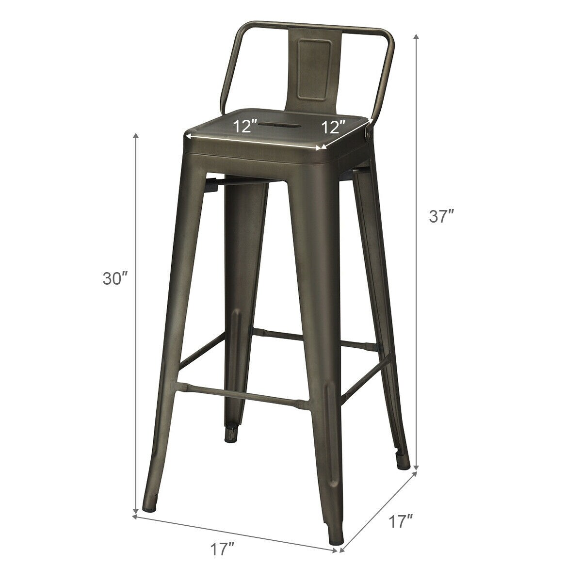 Set of 4 Metal Counter Height Dining Chairs with Low Back and Rubber Feet Suitable to Any Space