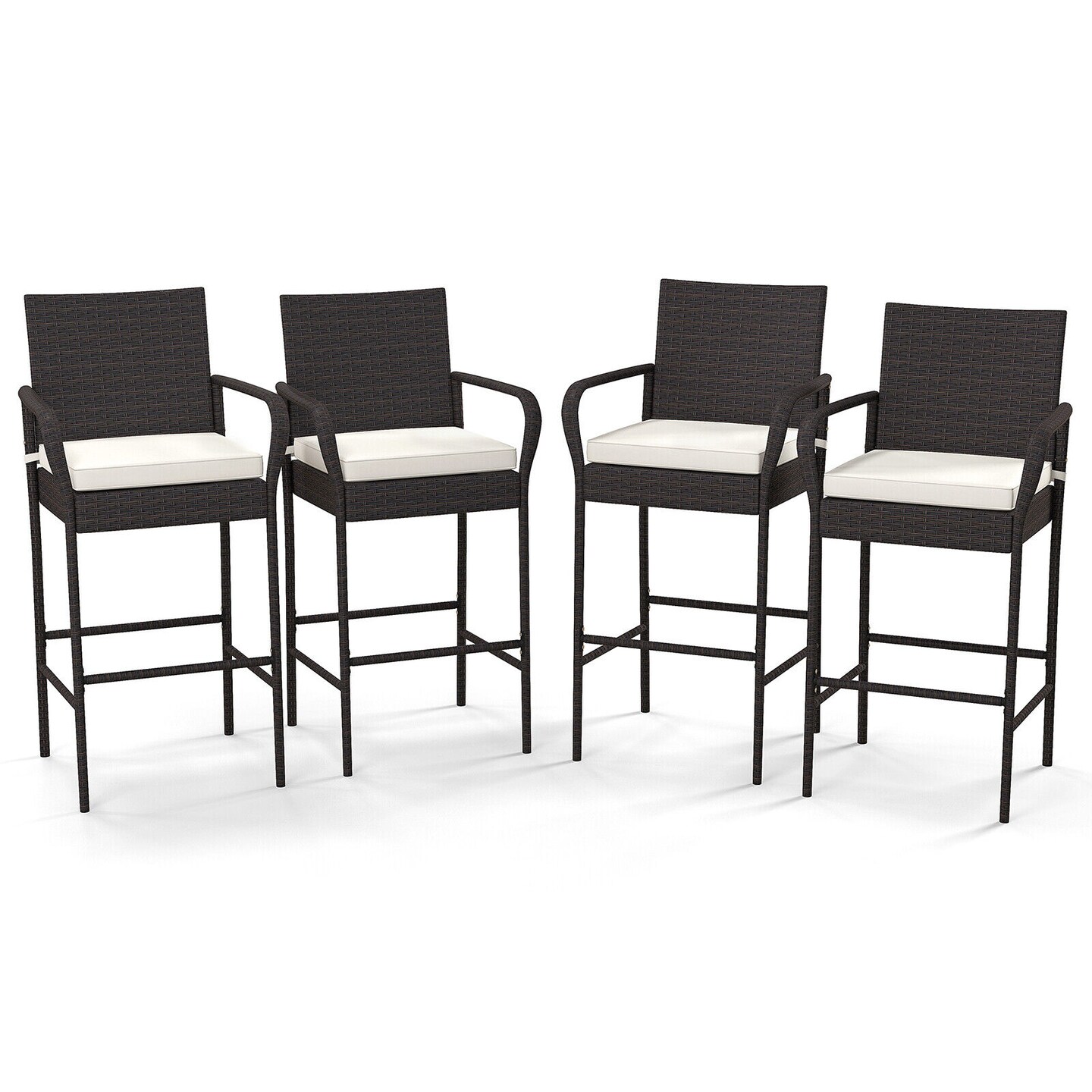Patio PE Rattan Barstool Set with Armrests and Removable Seat Cushions Ideal for Outdoor Use