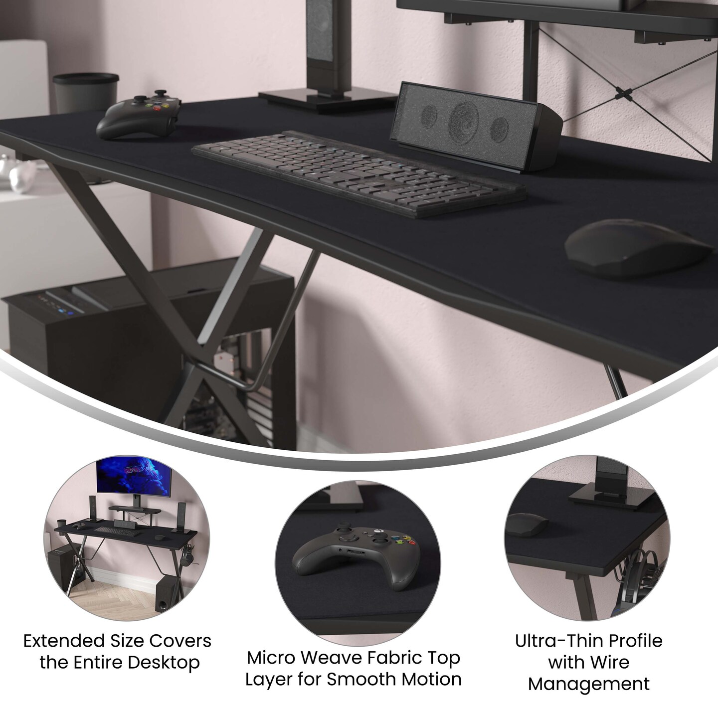 Emma and Oliver Tyr Mega Size PC Gaming Mouse Pad with Micro Weave Cloth Surface, Anti-Slip Rubber Backing and Cable Management