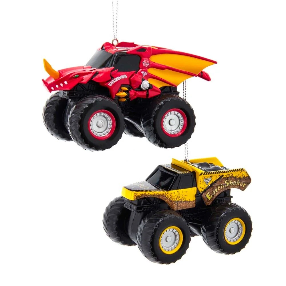 KSA Pack of 24 Red and Yellow Monster Jam Christmas Ornaments 3.5&#x22;