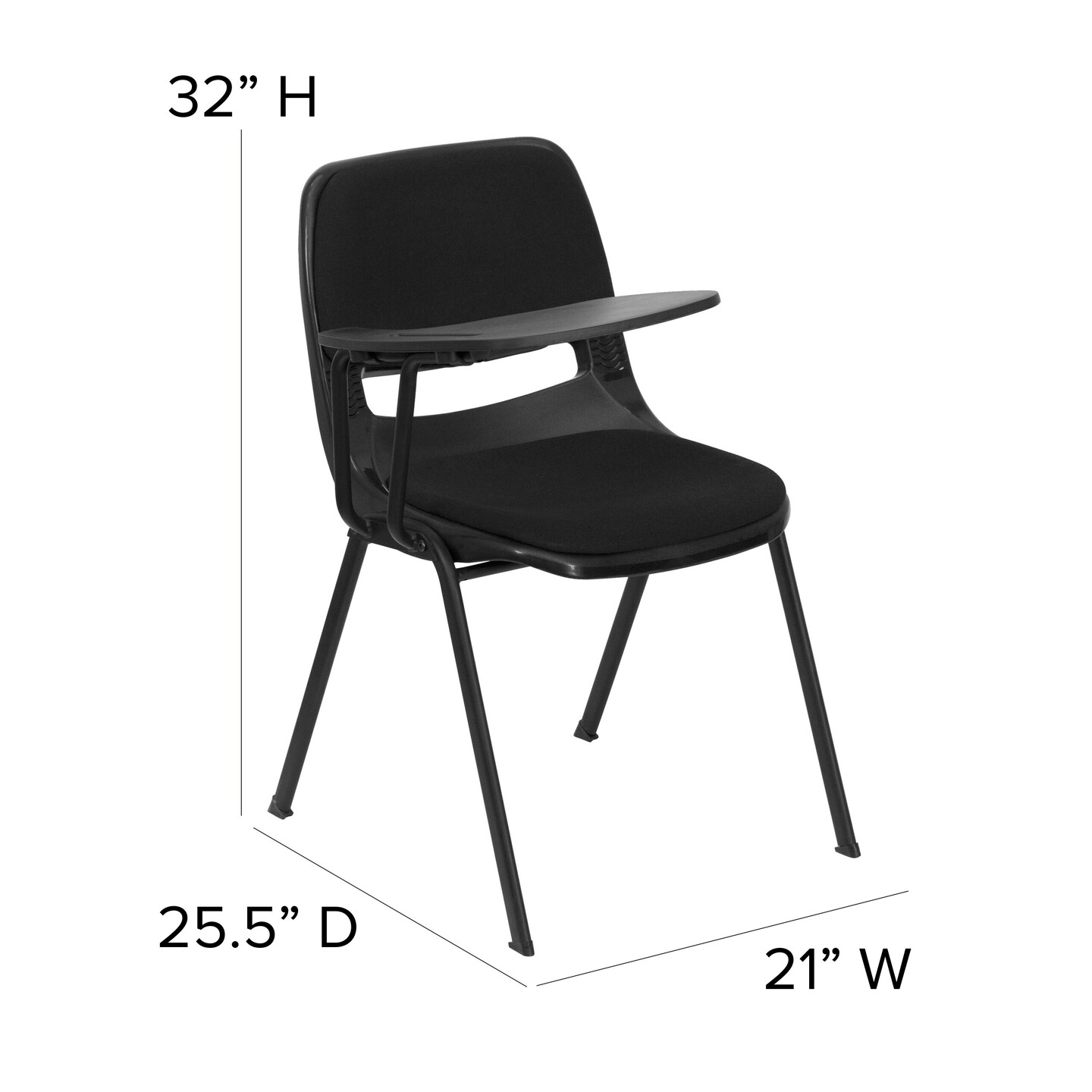 Emma and Oliver Padded Ergonomic Shell Chair with Right Handed Flip-Up Tablet Arm