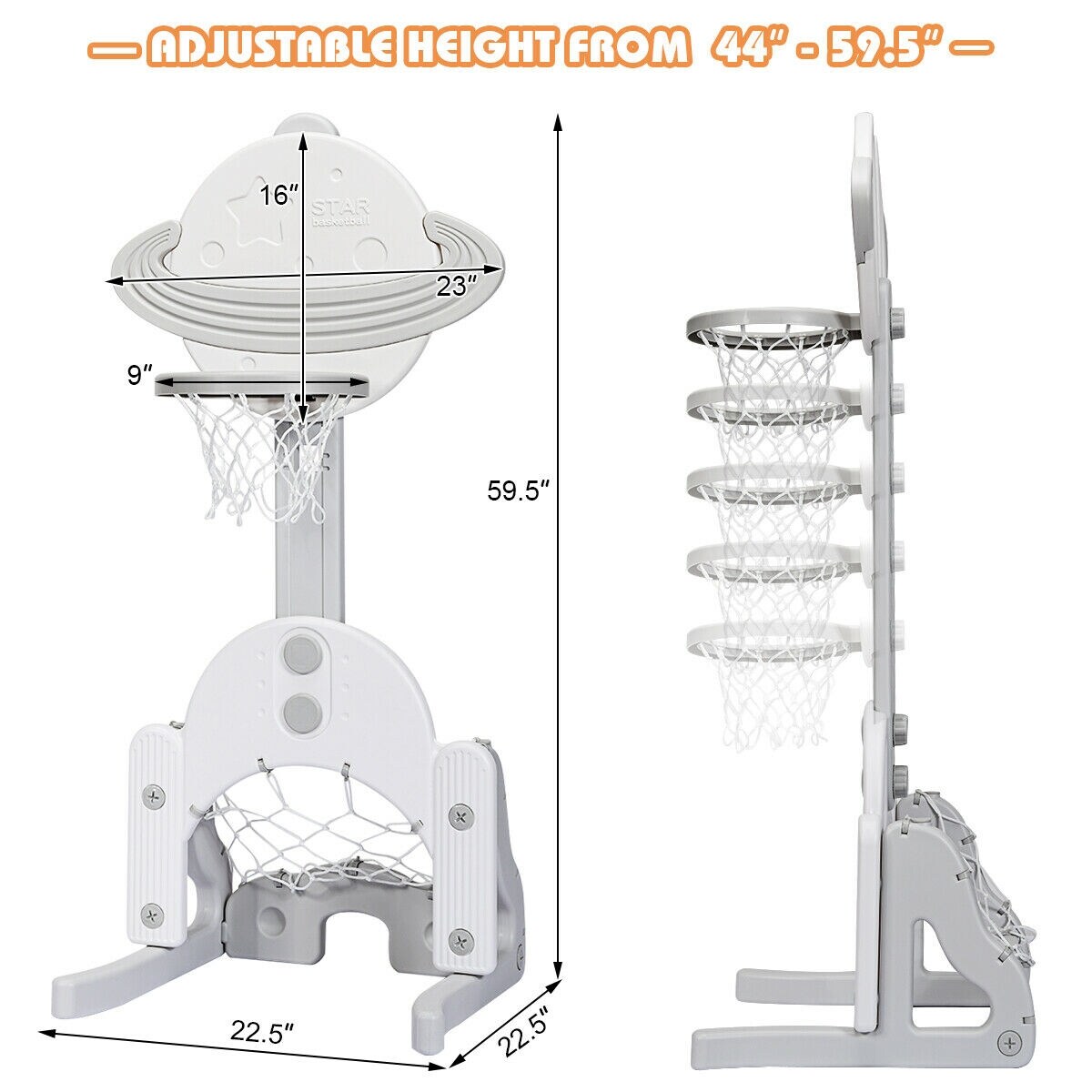 3 in 1 Kids Basketball Hoop Set with 5 Adjustable Height Levels Perfect Gift for Children
