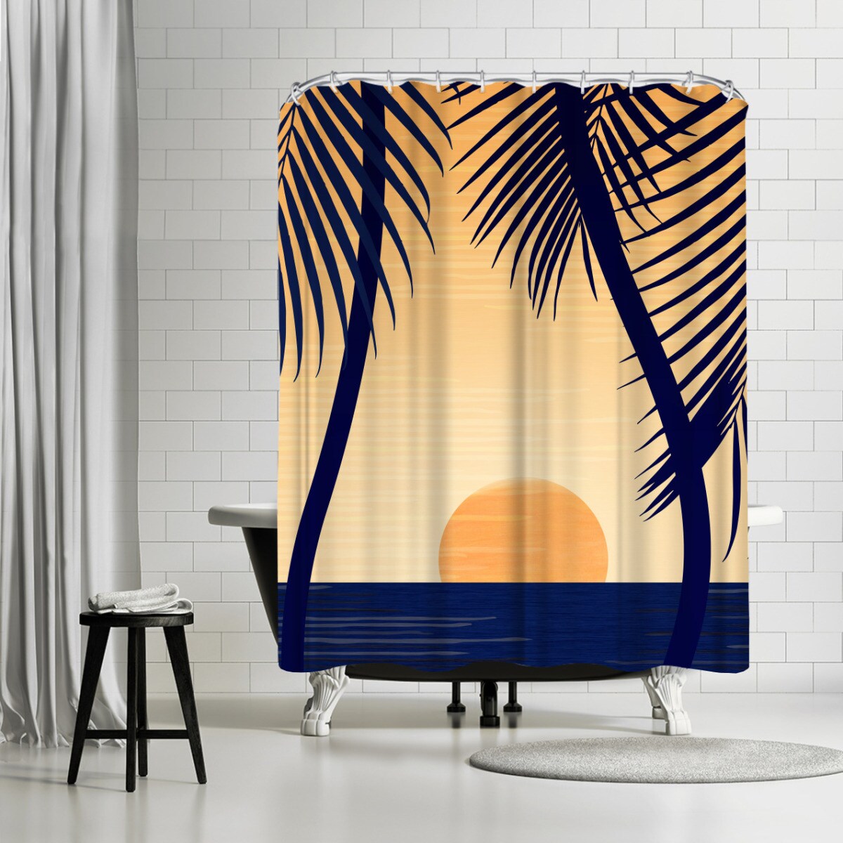 Golden Sunset With Palms by Modern Tropical Shower Curtain 71&#x22; x 74&#x22;