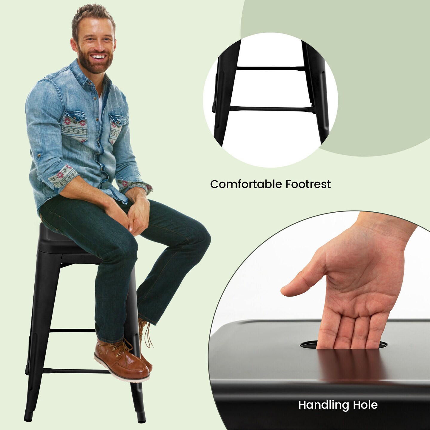 24 Inch Set of 4 Style Counter Height Barstool Stackable Chair