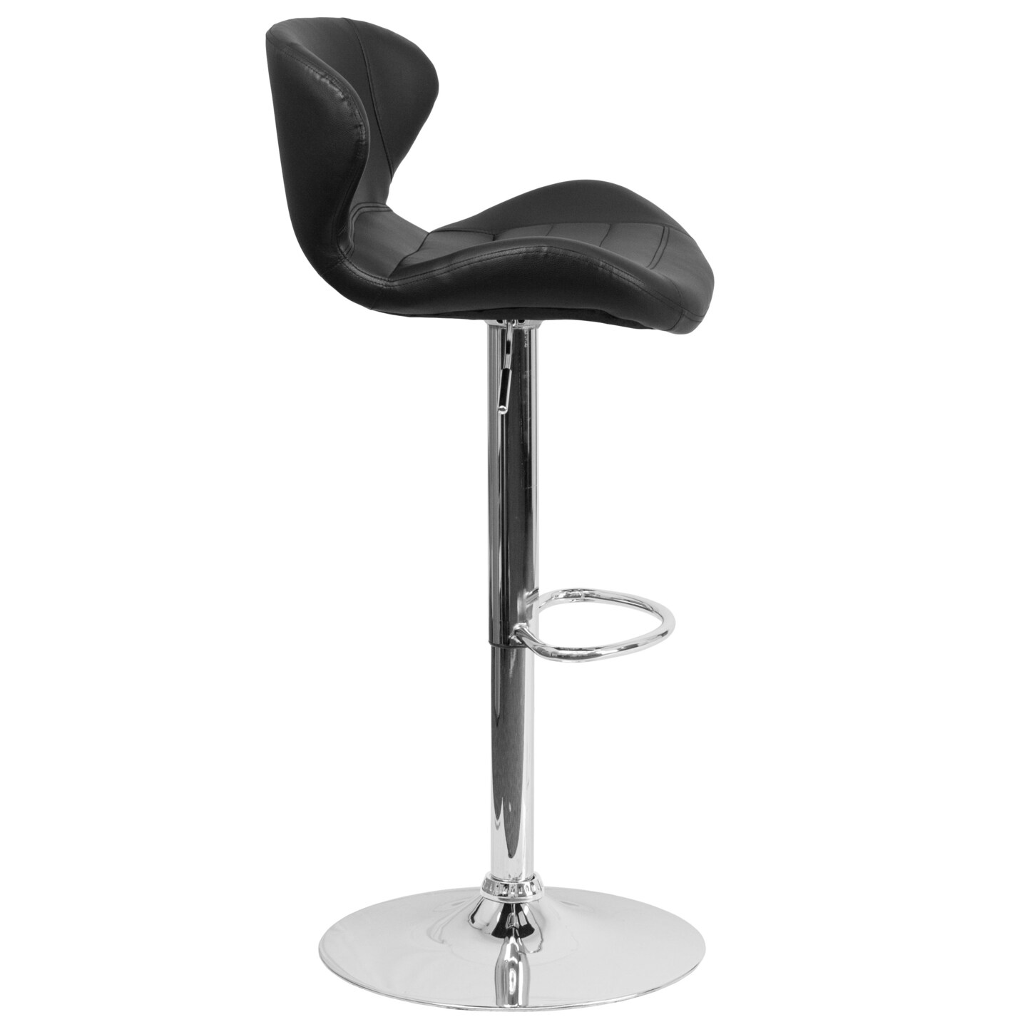 Merrick Lane Quincy Adjustable Height Barstool Contemporary Bar Height Stool with Curved Back and Metal Base with Footrest