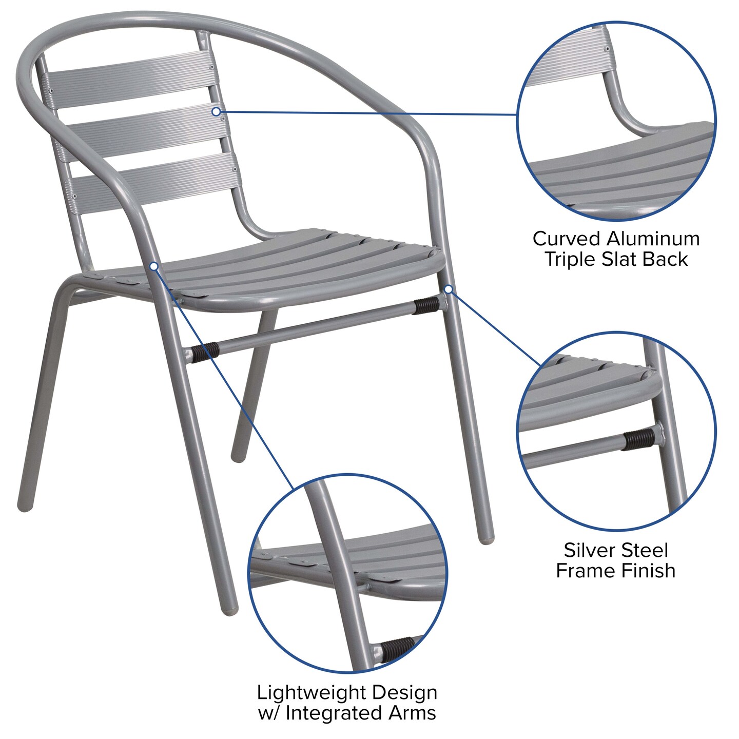 Emma and Oliver Metal Restaurant Dining Stack Chair with Aluminum Slats