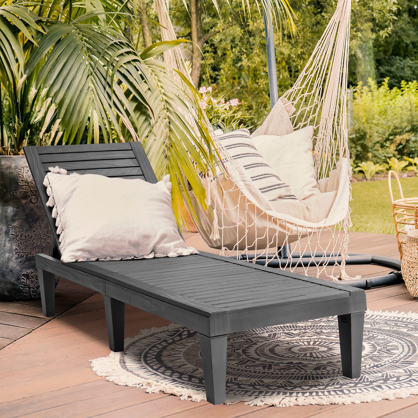 Costway Patio Lounge Chair Chaise Recliner Weather Resistant Adjustable Brown\Black