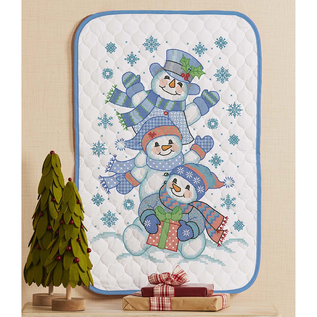 Herrschners  Snowman Stack Wall Hanging Stamped Cross-Stitch Kit