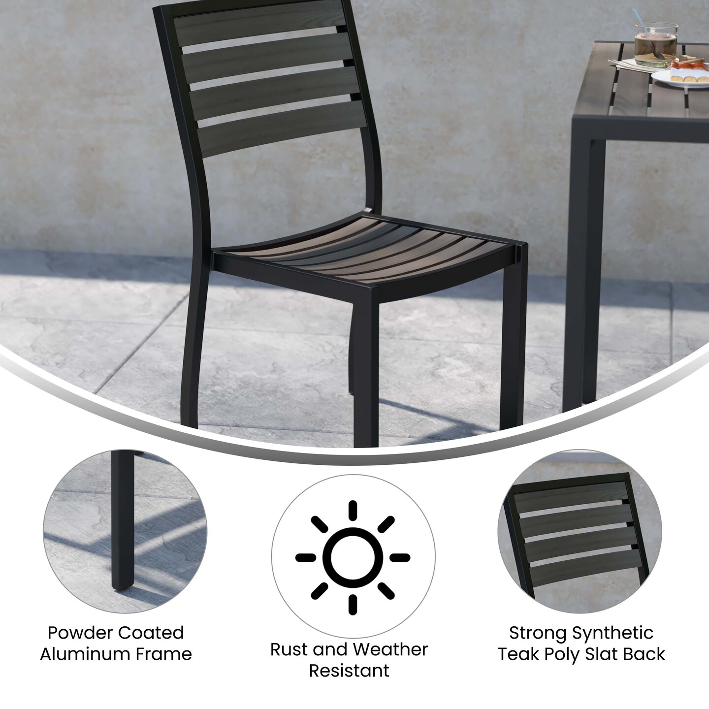 Merrick Lane Kersey Outdoor Side Chairs Poly Faux Wood and Metal Patio and Deck Chairs for All-Weather Use- Set of 2