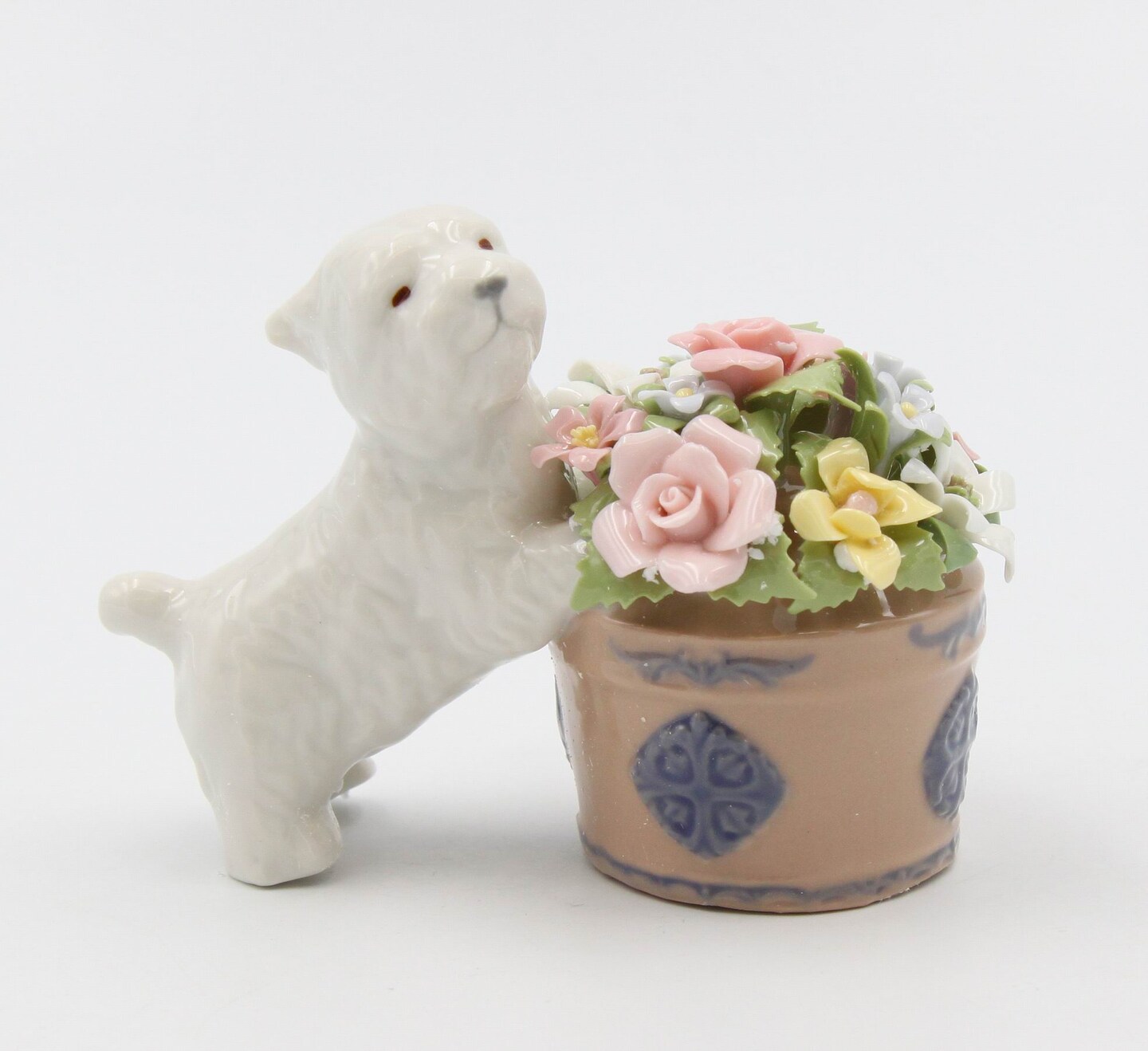 Ceramic Westie Dog By Floral Pot Small Figurine, Home D&#xE9;cor, Gift for Her, Gift for Mom, Kitchen D&#xE9;cor, Dog Lover Gift, Pet Loss Gift