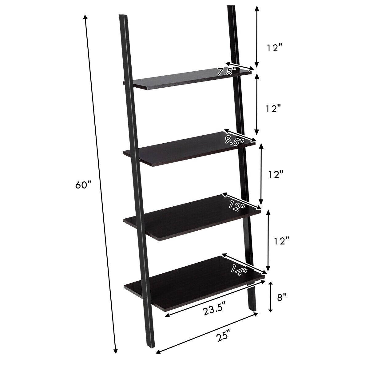 Metal Particle Board 4-Tier Ladder Shelf with Wall Mount