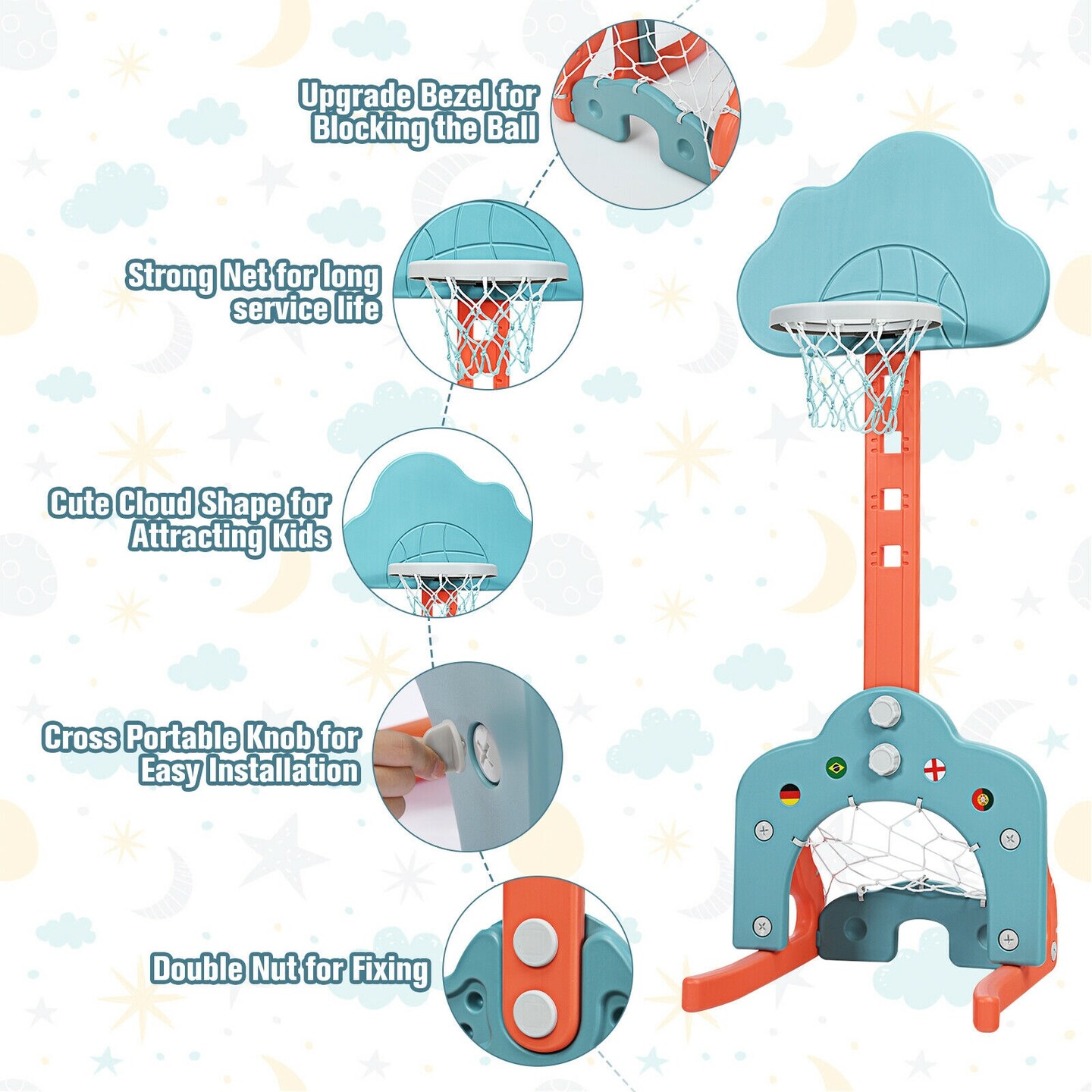 3-in-1 Kids Basketball Hoop Set with Balls Perfect for Indoor-Outdoor Use
