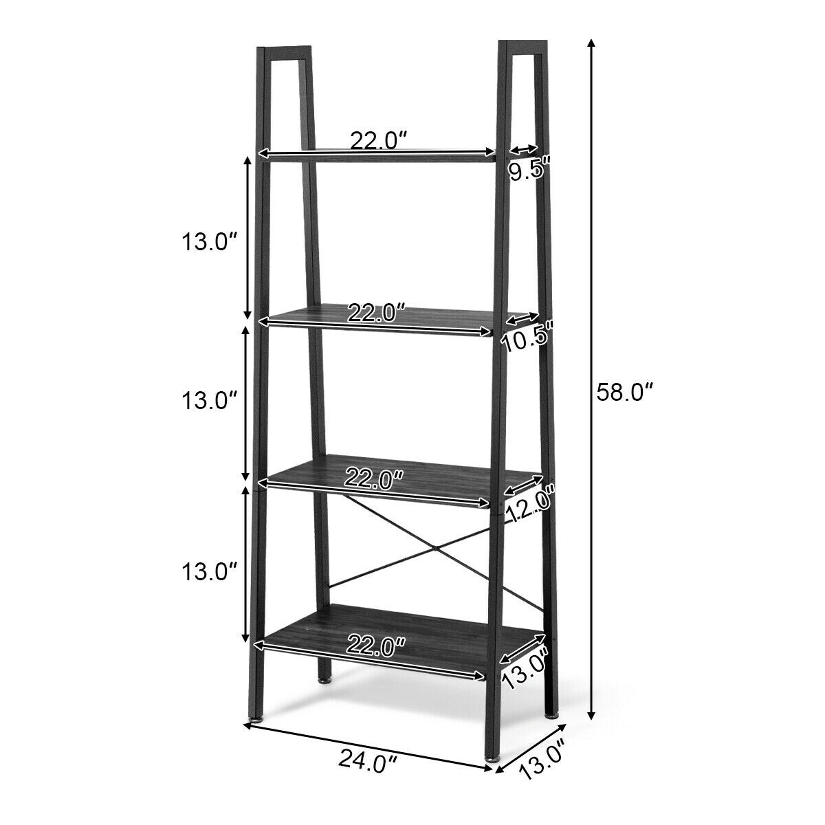 4-Tier Wood Ladder Shelf Display Rack with Metal Frame