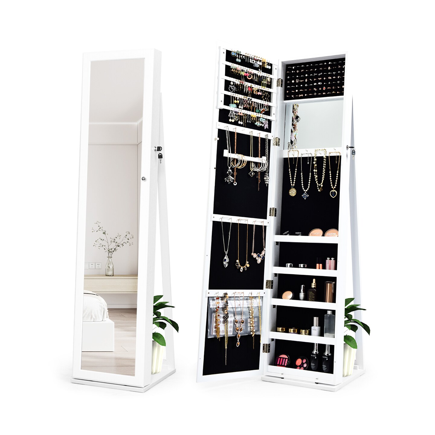 FreeStanding Lockable Jewelry Storage Organizer with Full-Length Mirror