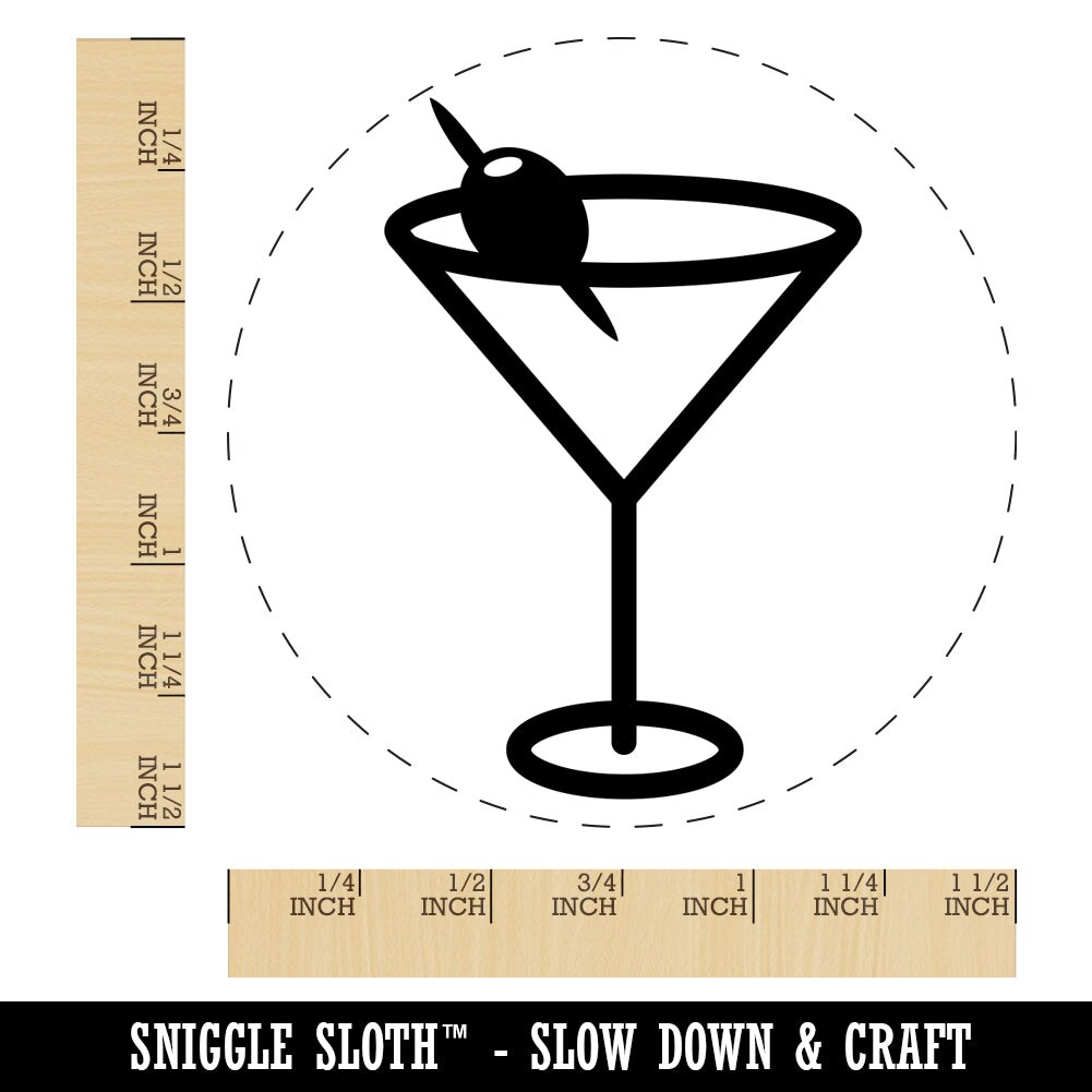 Martini Cocktail with Olive Self-Inking Rubber Stamp for Stamping Crafting Planners