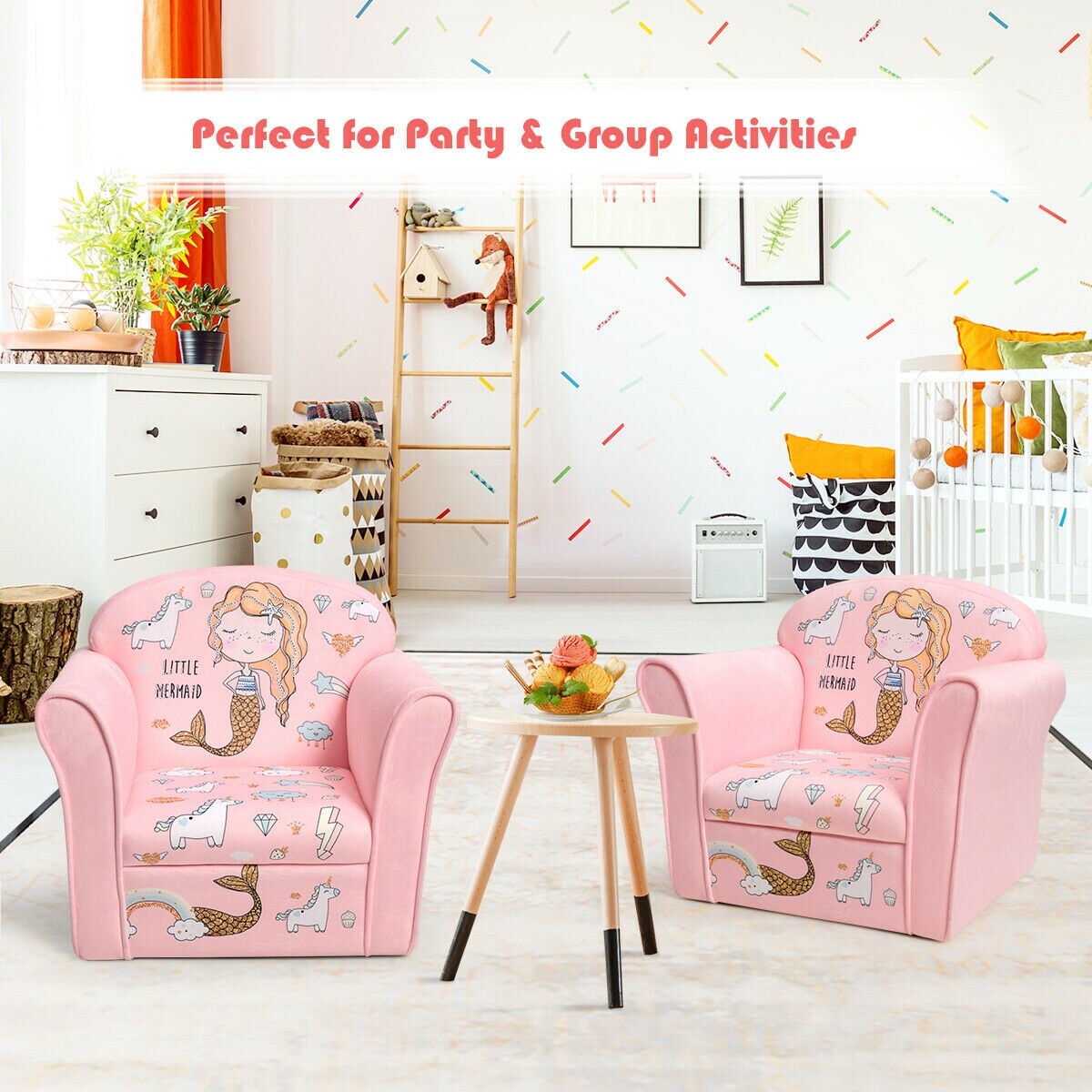 Super Soft Velvet Kids Couch Sofa with Armrests and Ergonomic Backrest