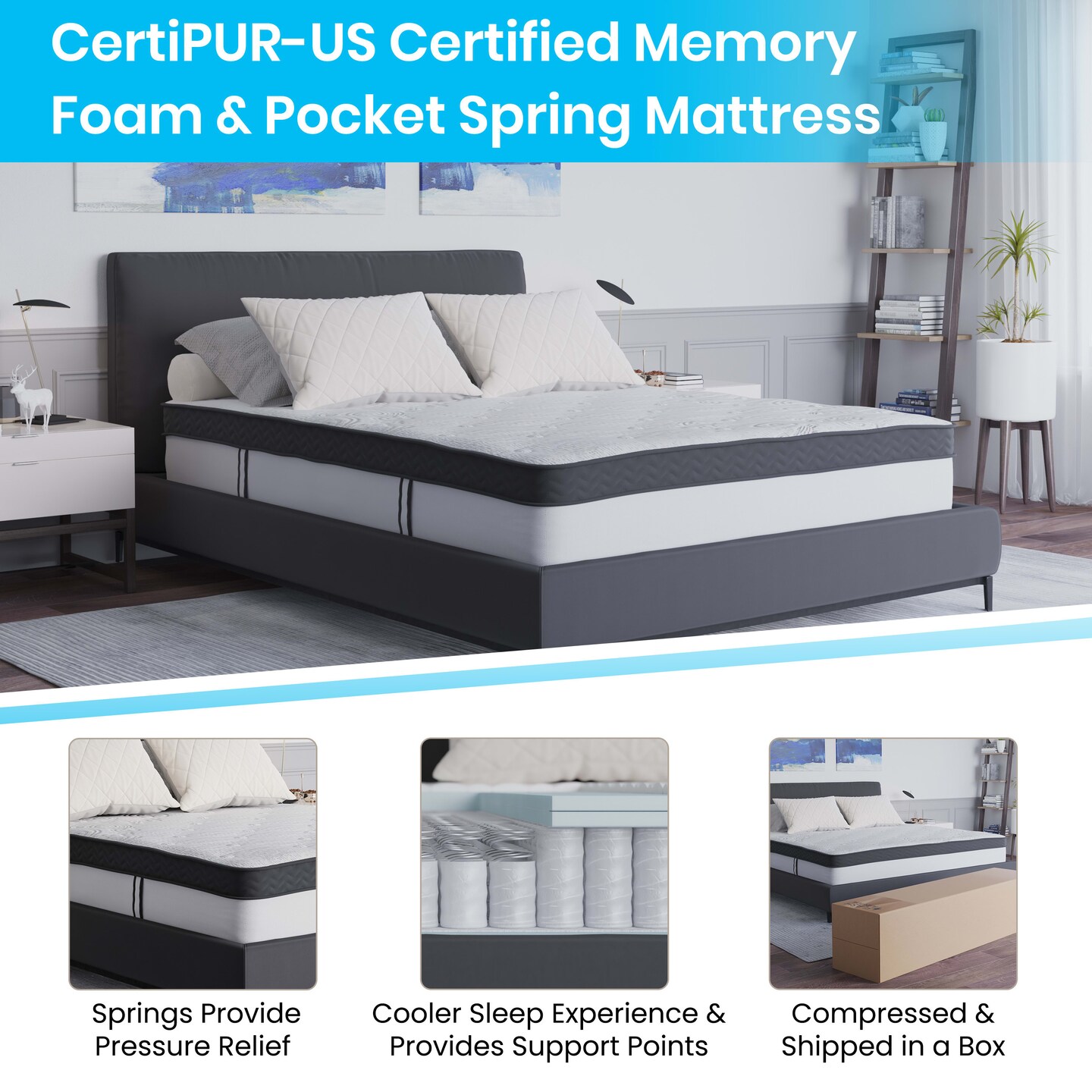 Merrick Lane Hulen 12 Inch Hybrid Pocket Spring &#x26; CertiPUR-US Certified Memory Foam Mattress
