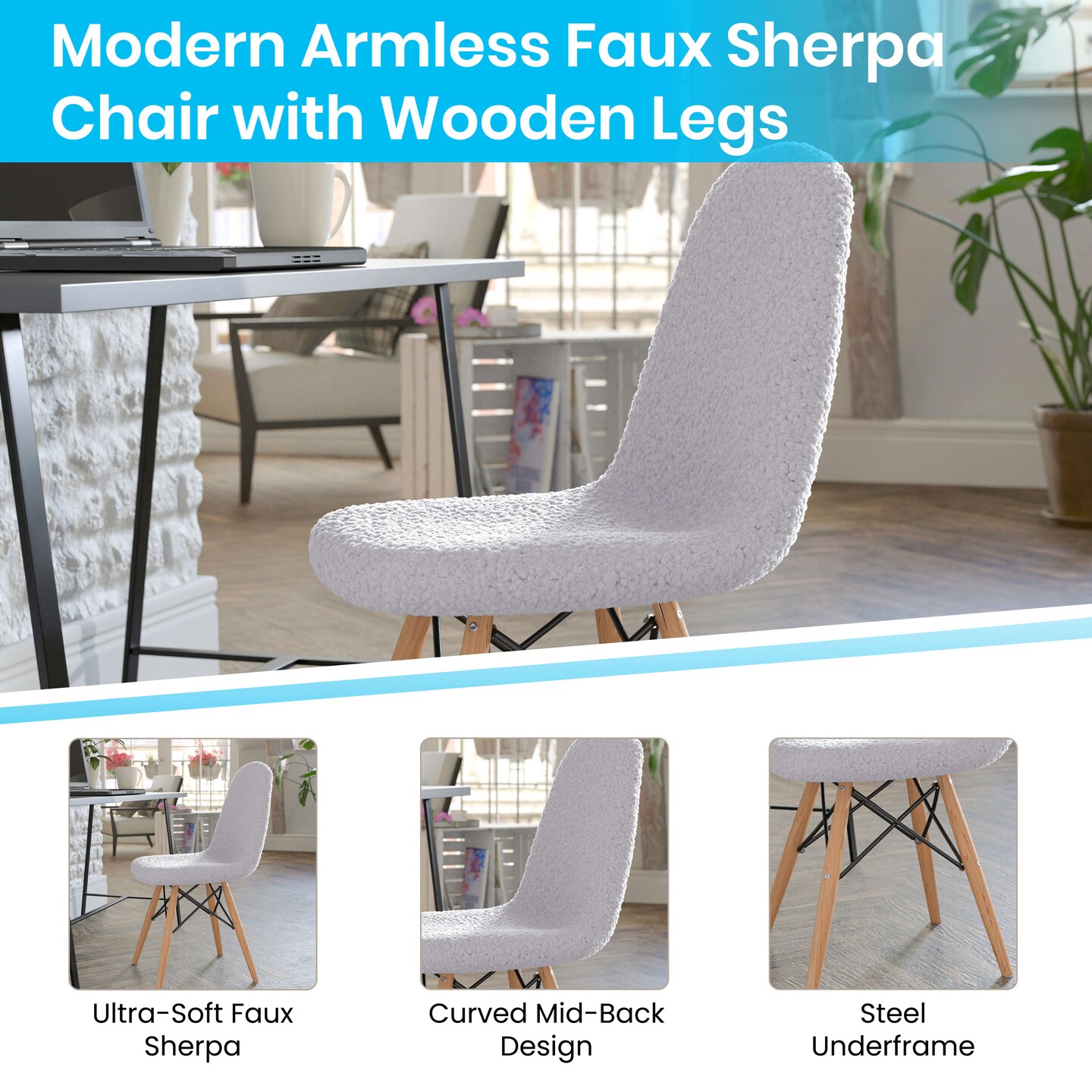 Merrick Lane Lyon Faux Shearling Accent Chair, Modern Accent Chair For Bedroom, Entryway, and Living Room
