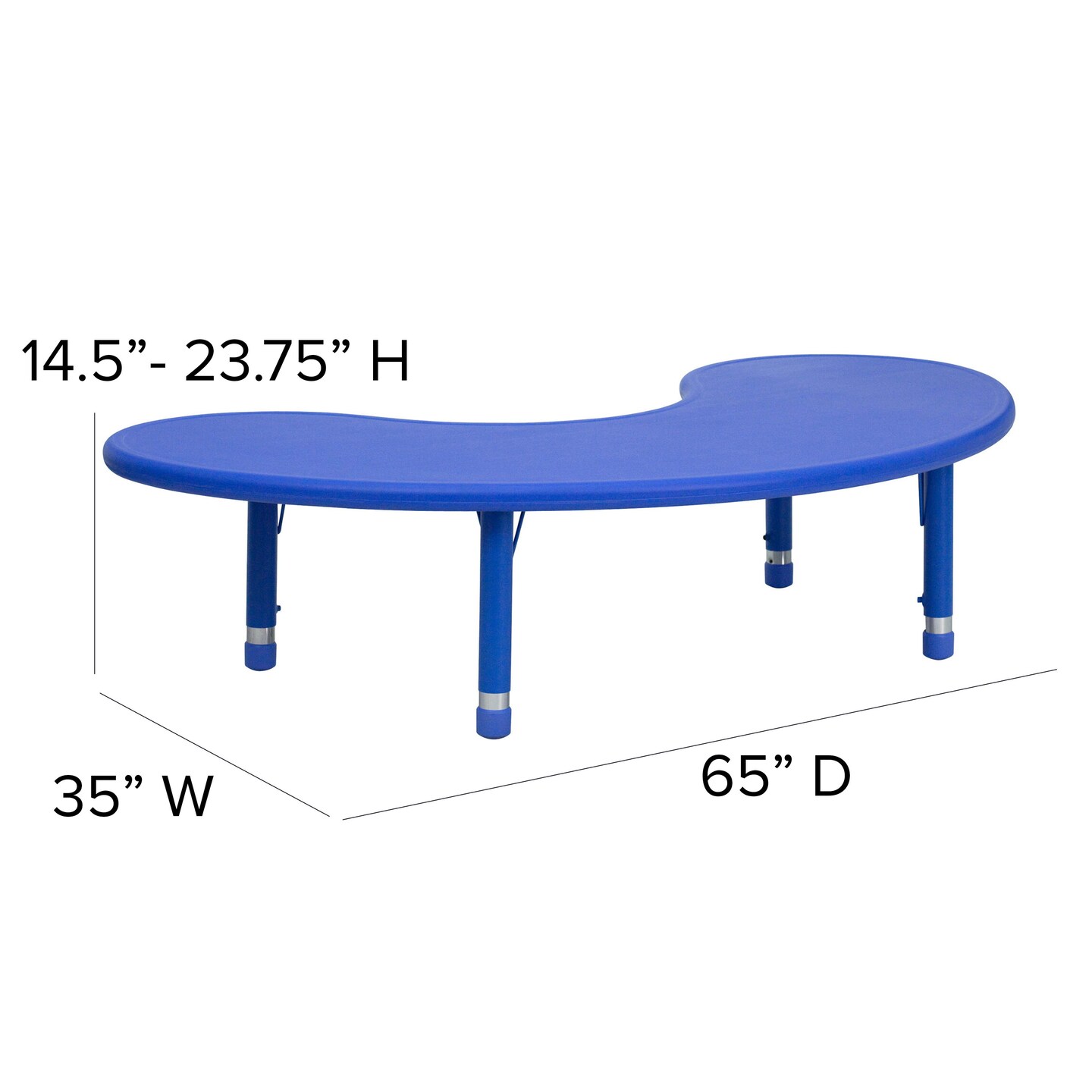 Emma and Oliver 35&#x22;W x 65&#x22;L Half-Moon Plastic Height Adjustable Activity Table