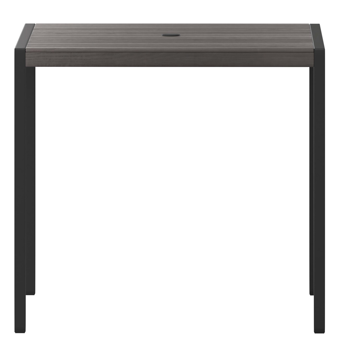 Merrick Lane Faux Teak Outdoor Dining Table with Powder Coated Steel Frame and Umbrella Hole