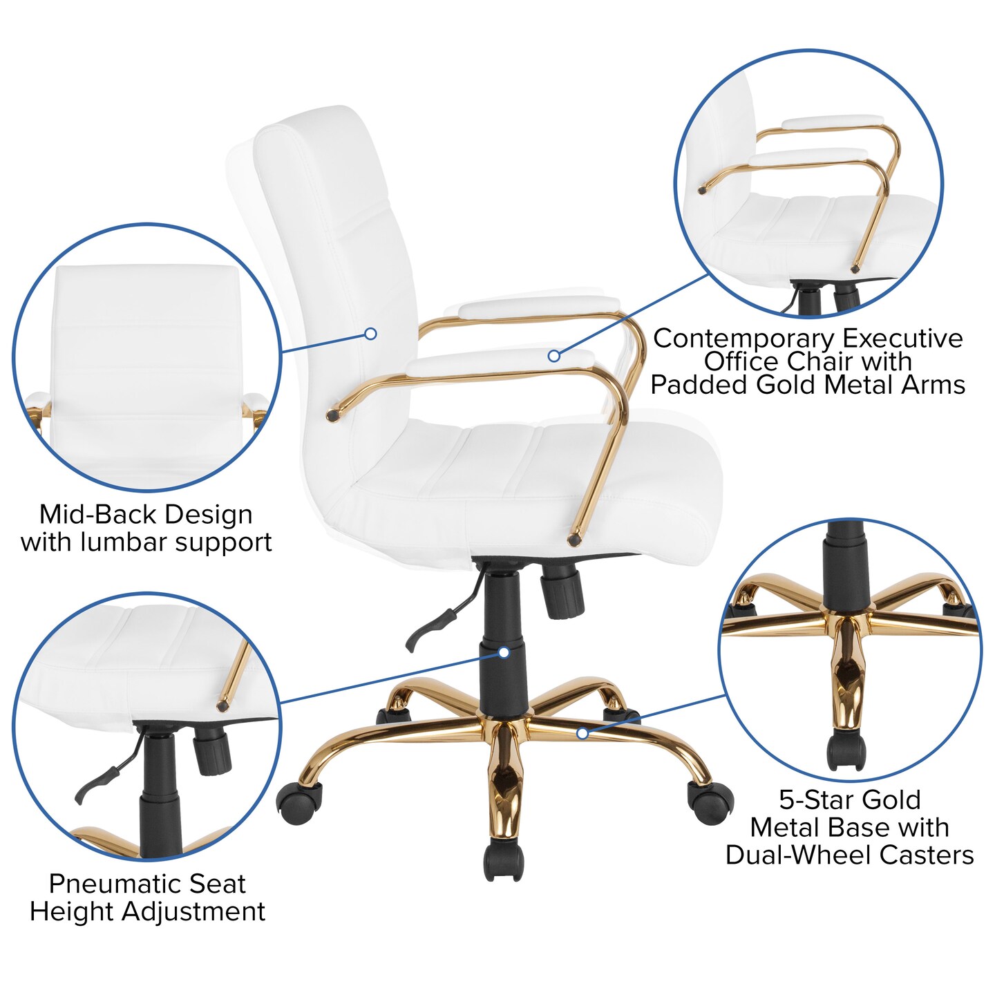 Merrick Lane Milano Contemporary Mid-Back Home Office Chair with Padded Arms