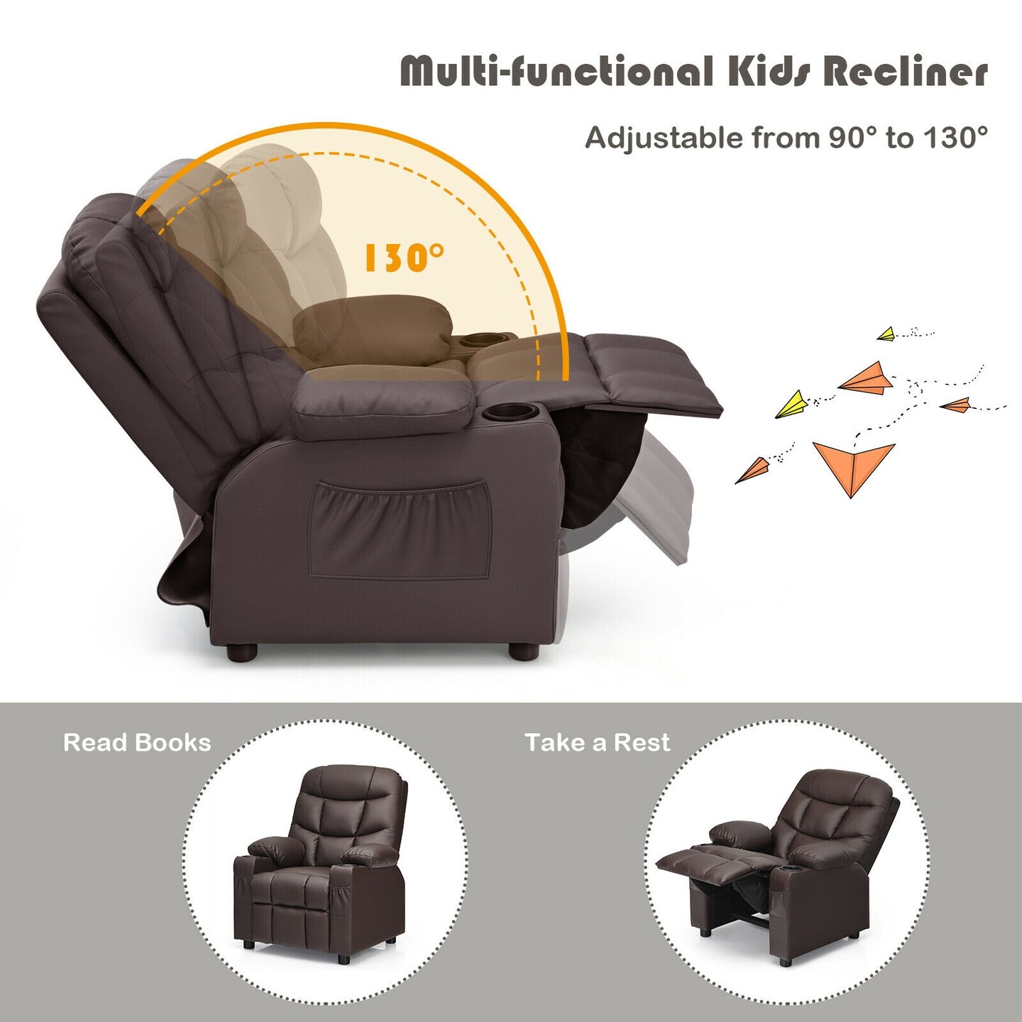 Kids Recliner Chair with Cup Holders Suitable for Children's Room, Living Room and Bedroom