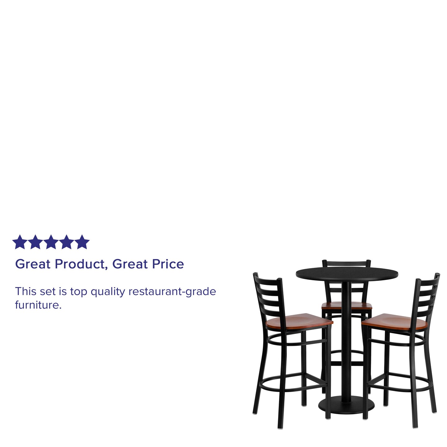 Emma and Oliver 30&#x27;&#x27; Round Laminate Table Set with 3 Ladder Back Metal Barstools