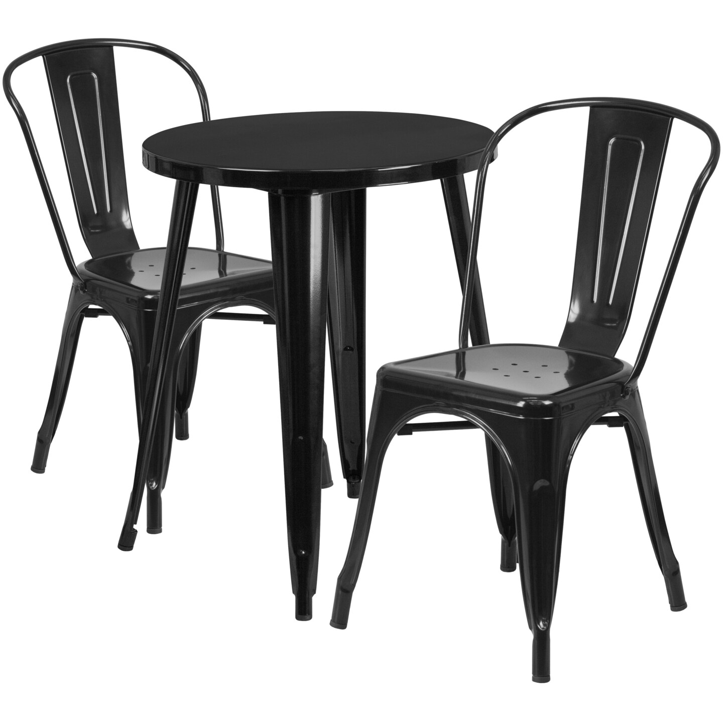 Emma and Oliver Commercial Grade 24" Round Metal Indoor-Outdoor Table Set with 2 Cafe Chairs