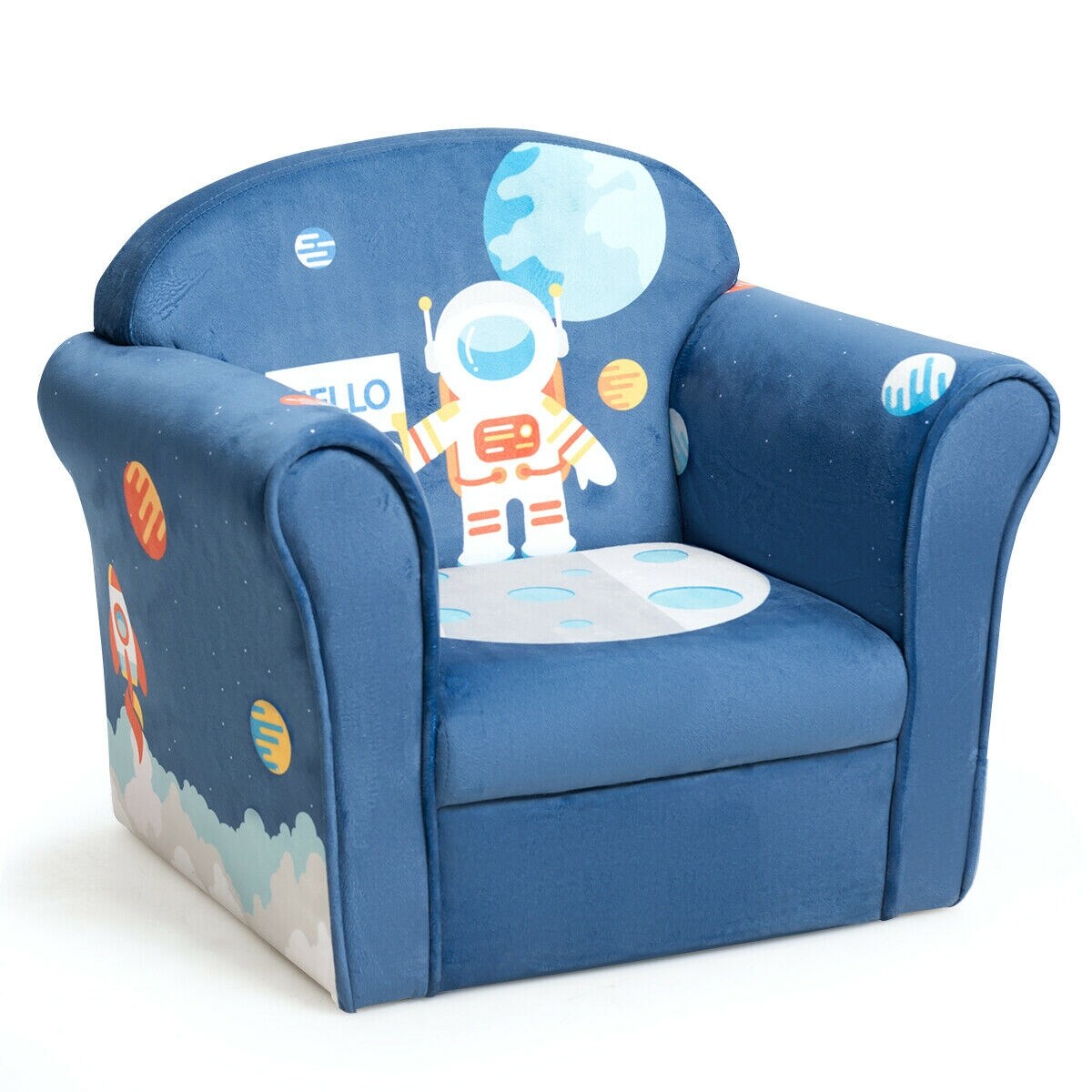 Kids Armrest Upholstered Sofa Chair with Cute Patterns with Wide Backrest