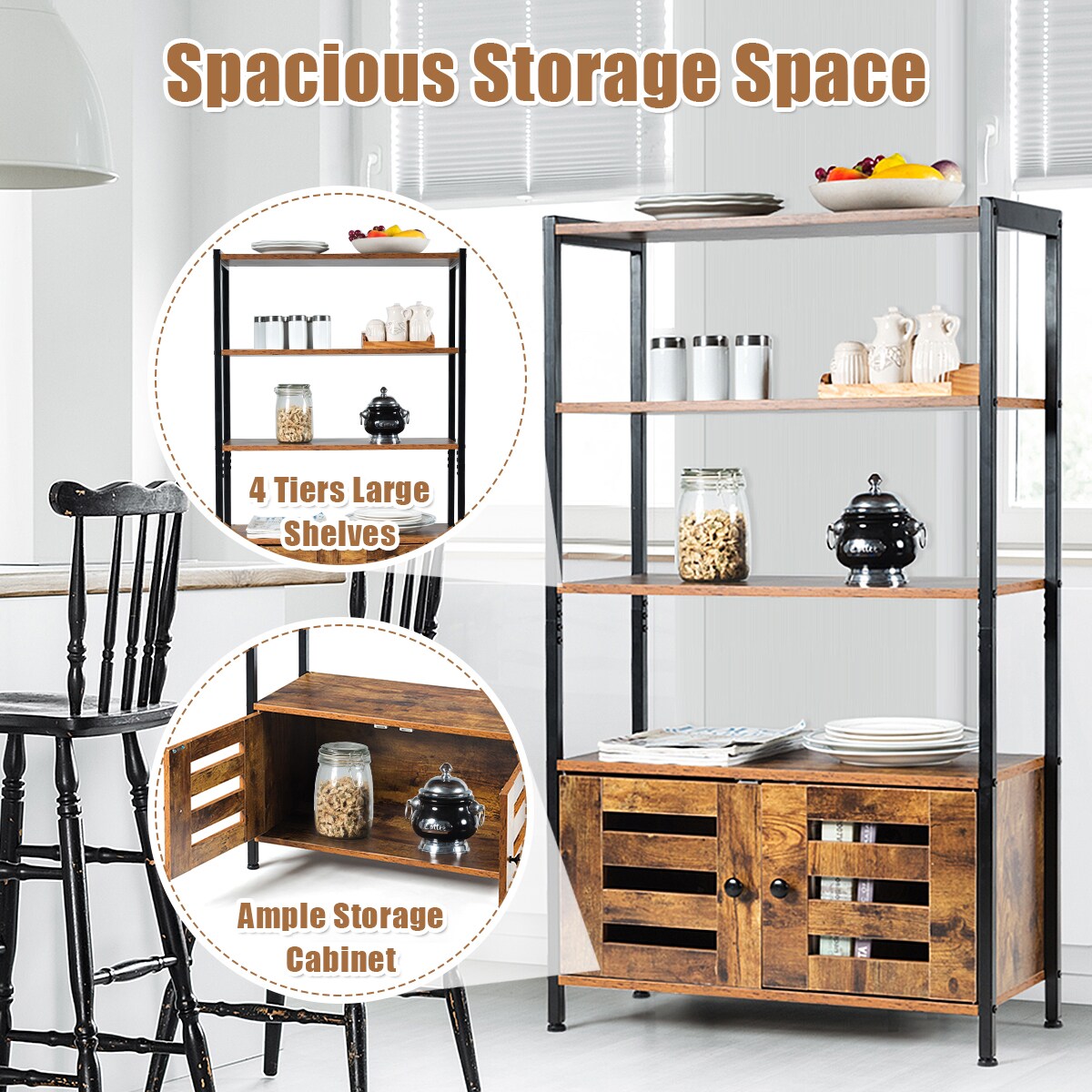 Costway Industrial Storage Cabinet Bookshelf Bookcase Bathroom Floor Cabinet W/3 Shelves