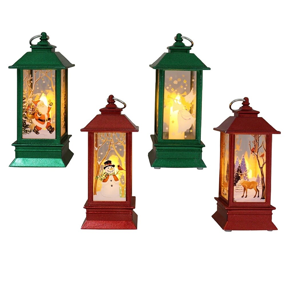 KSA Pack of 12 Red and Green Battery Operated LED Lantern Christmas  Ornaments 5