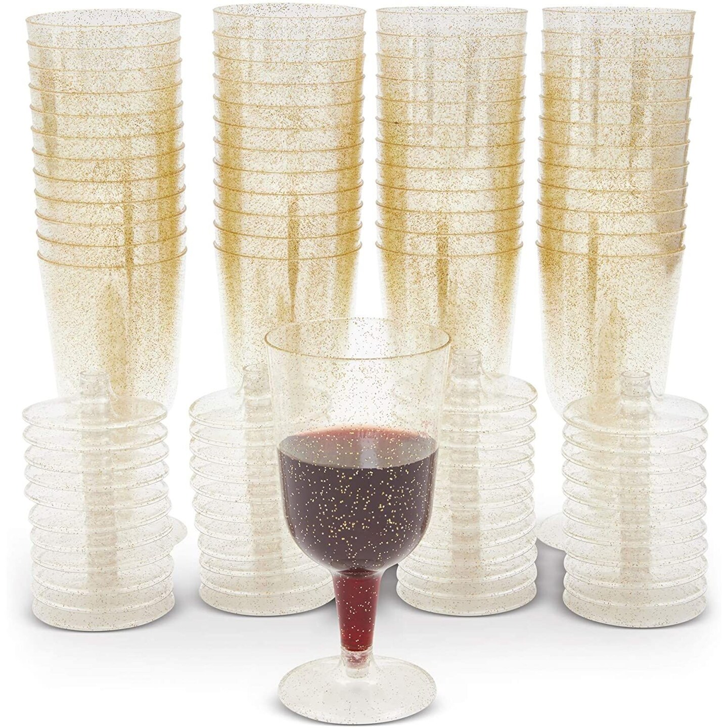 Gold Glittered Plastic Wine Glasses