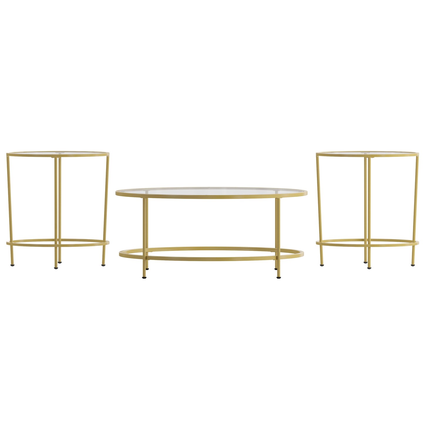 Merrick Lane Newbury Round Glass Coffee Table Set - 3 Piece Glass Table Set with Metal and Vertical Legs