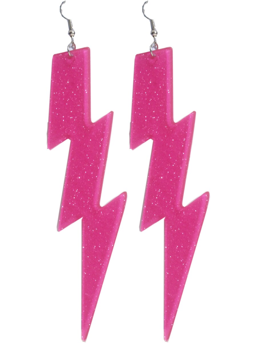 Womens Retro Pink Lightning Bolt Dangling Earrings Costume Accessory