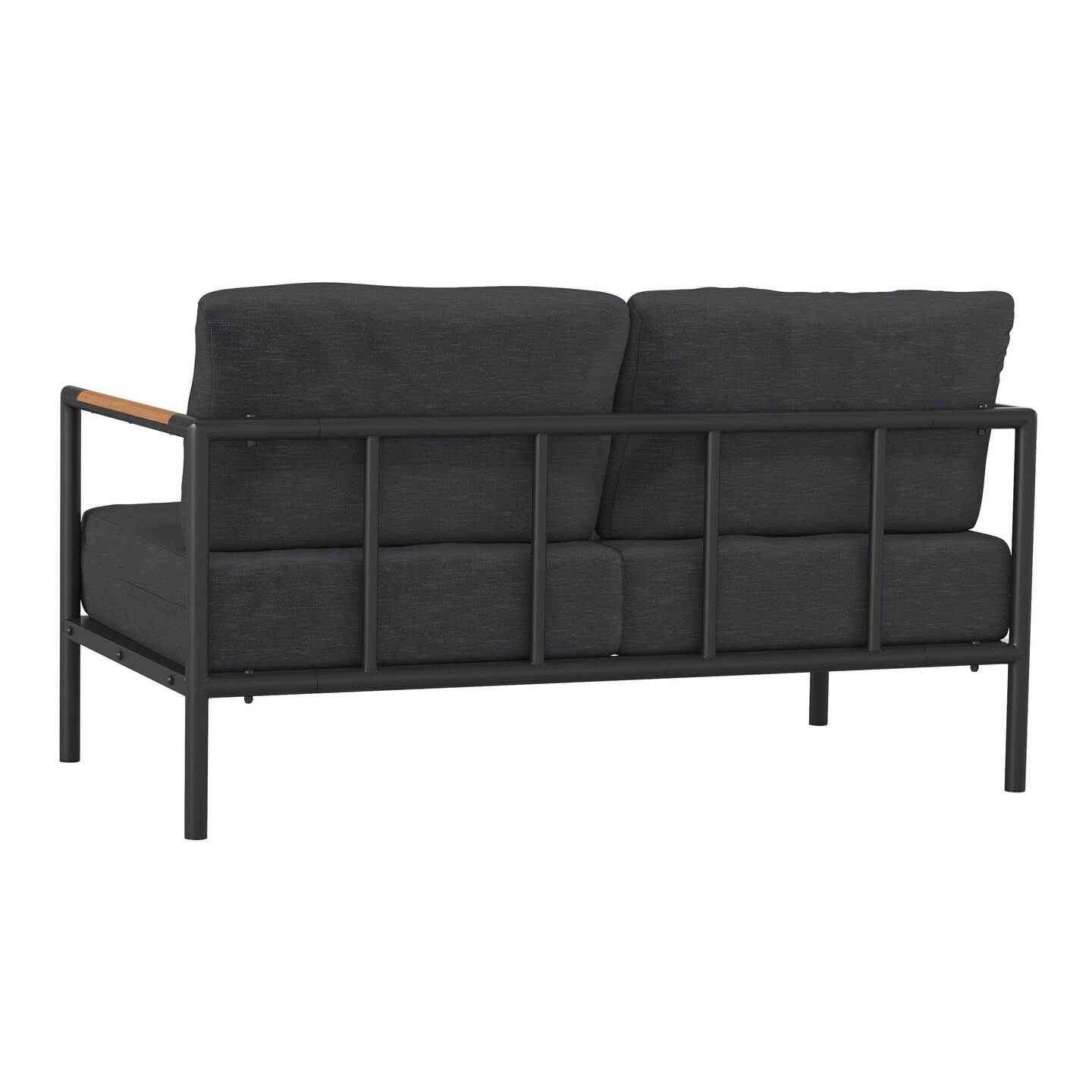 Merrick Lane Eastport Outdoor Loveseat with Removable Plush Fabric Cushions and Teak Accented Aluminum Frame