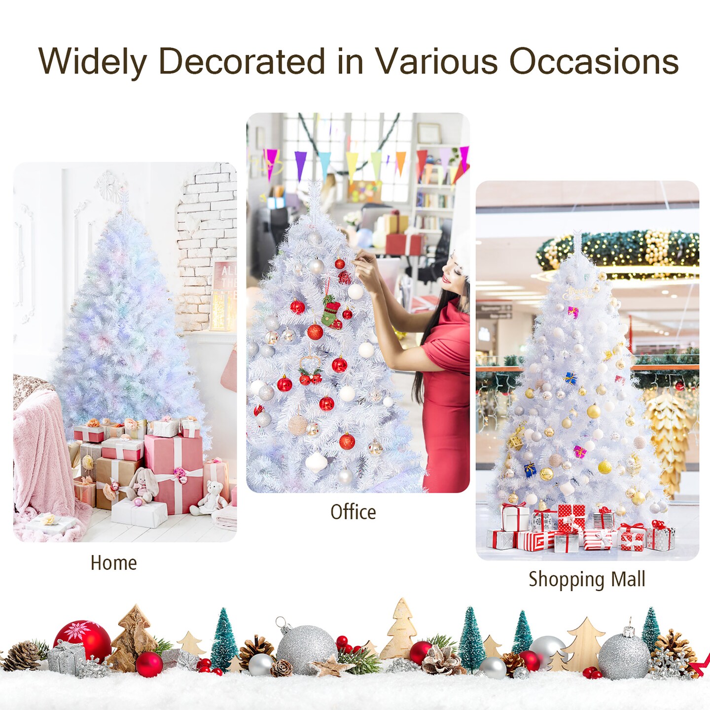 Costway 6ft White Iridescent Tinsel Artificial Christmas Tree w/ 792 Branch Tips