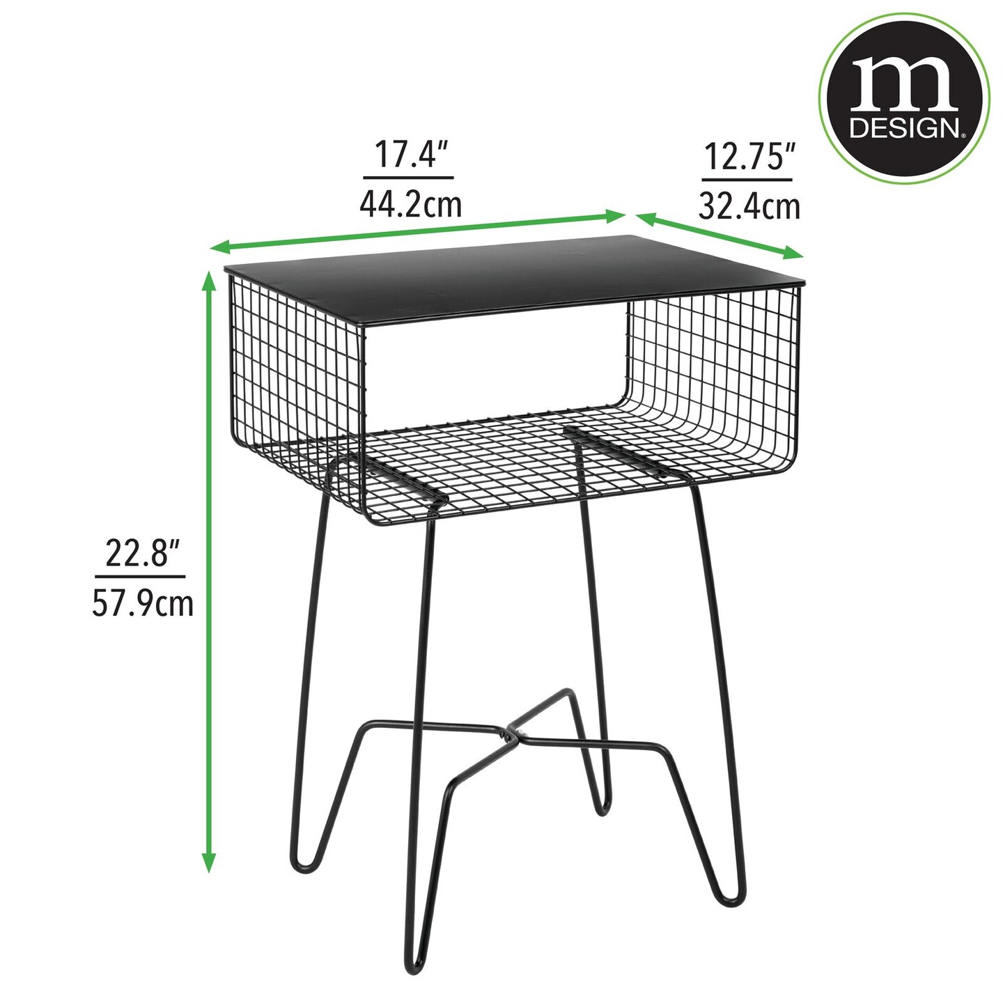 mDesign Steel Side/End Table Nightstand with Storage Shelf Basket