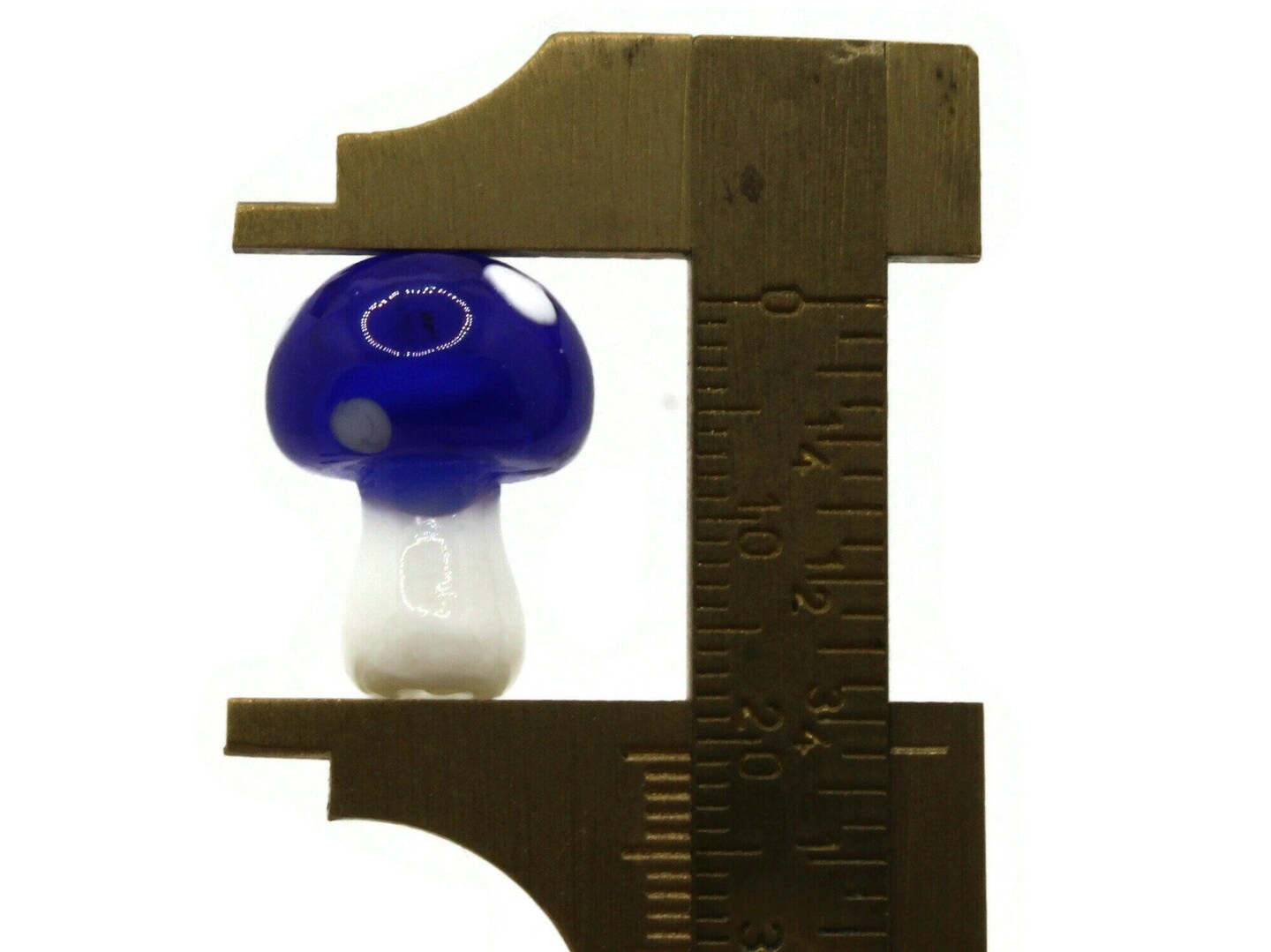 6 19mm Royal Blue and White Polka Dot Mushroom Lampwork Glass Beads